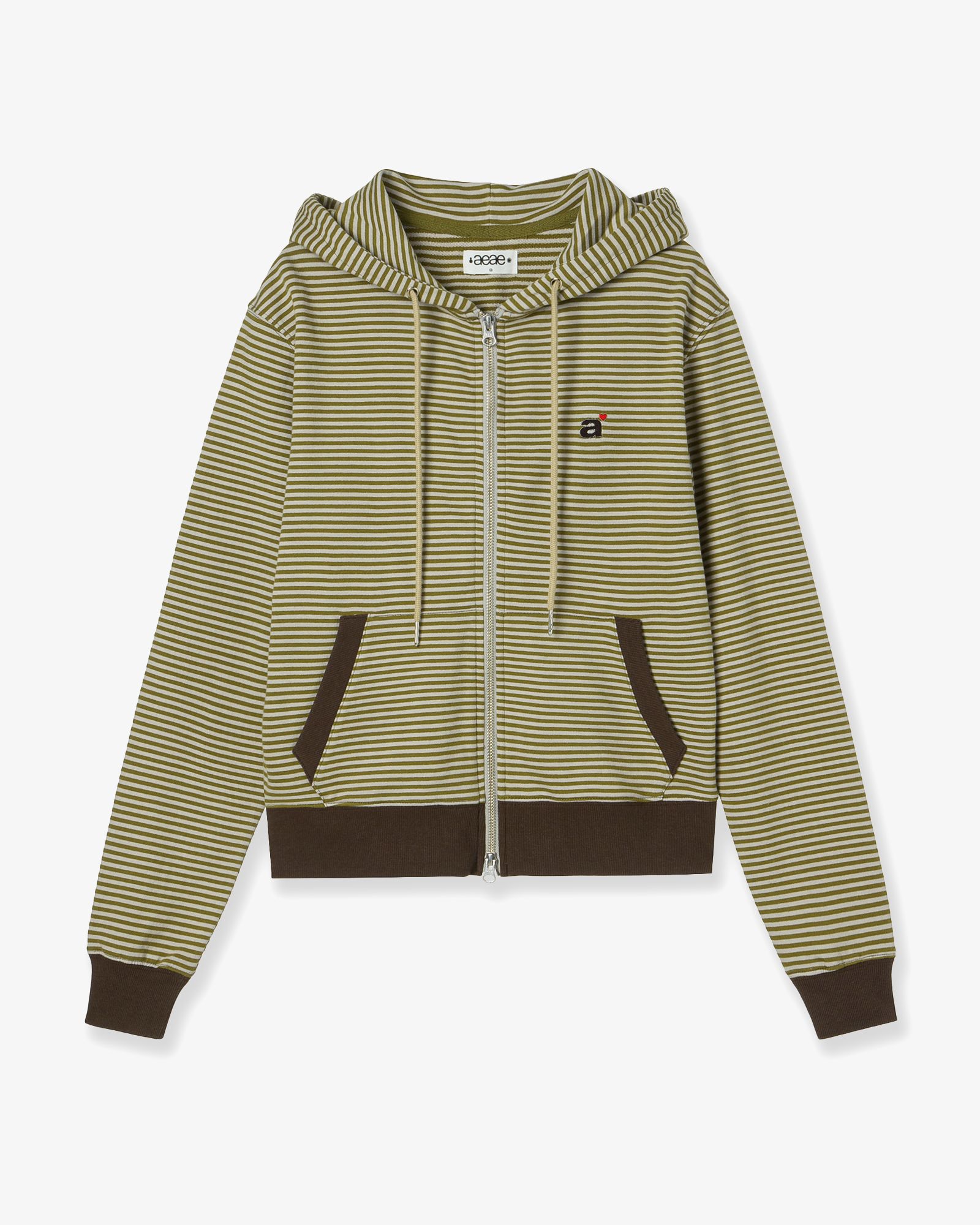 MUSINSA | AEAE STRIPE SMALL LETTER HOOD ZIP UP [KHAKI]
