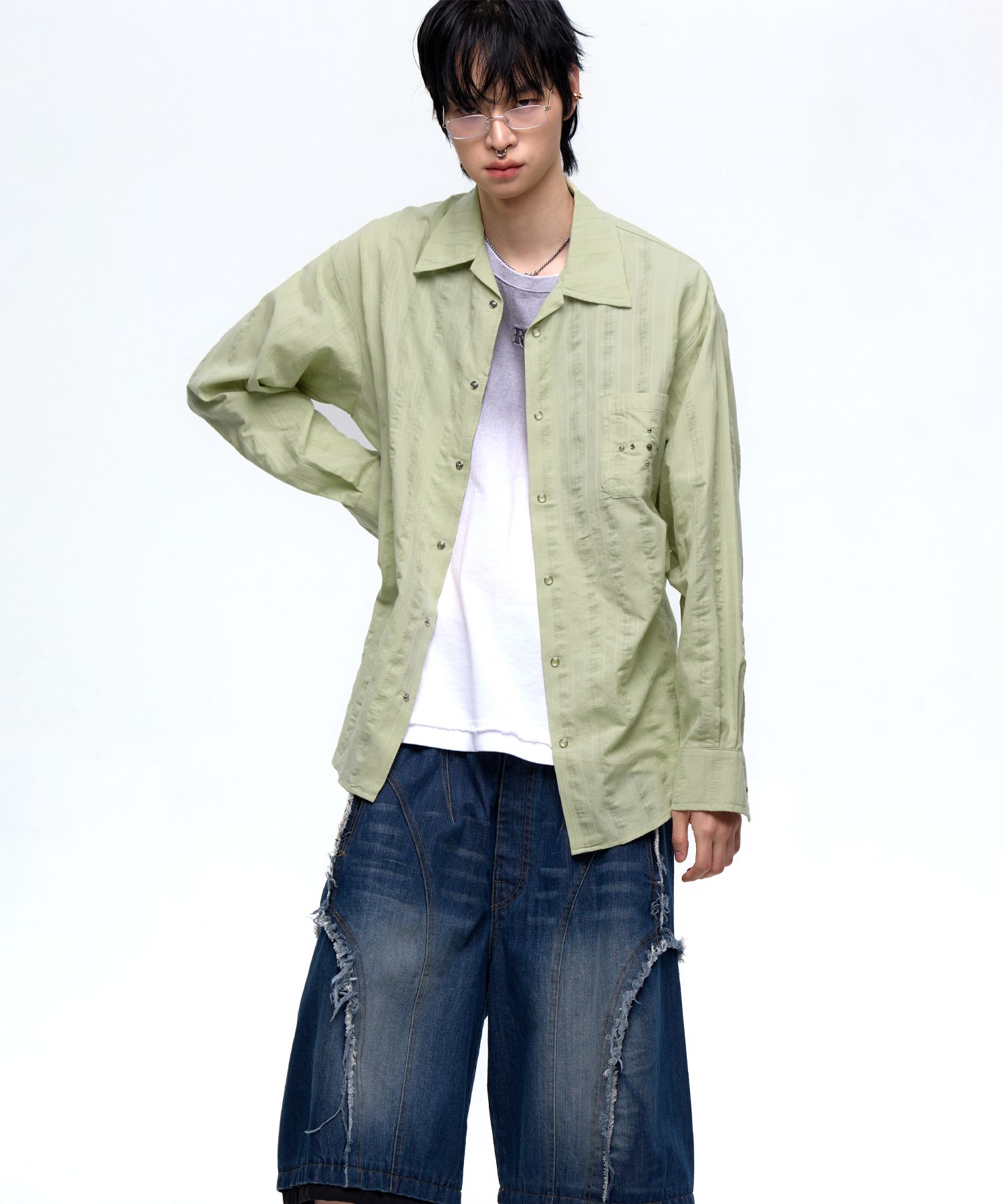 RSSC ■ RIVET WRINKLE STRIPE SHIRT MUSINSA | RSSC RIVET WRINKLE STRIPE SHIRT - NAVY