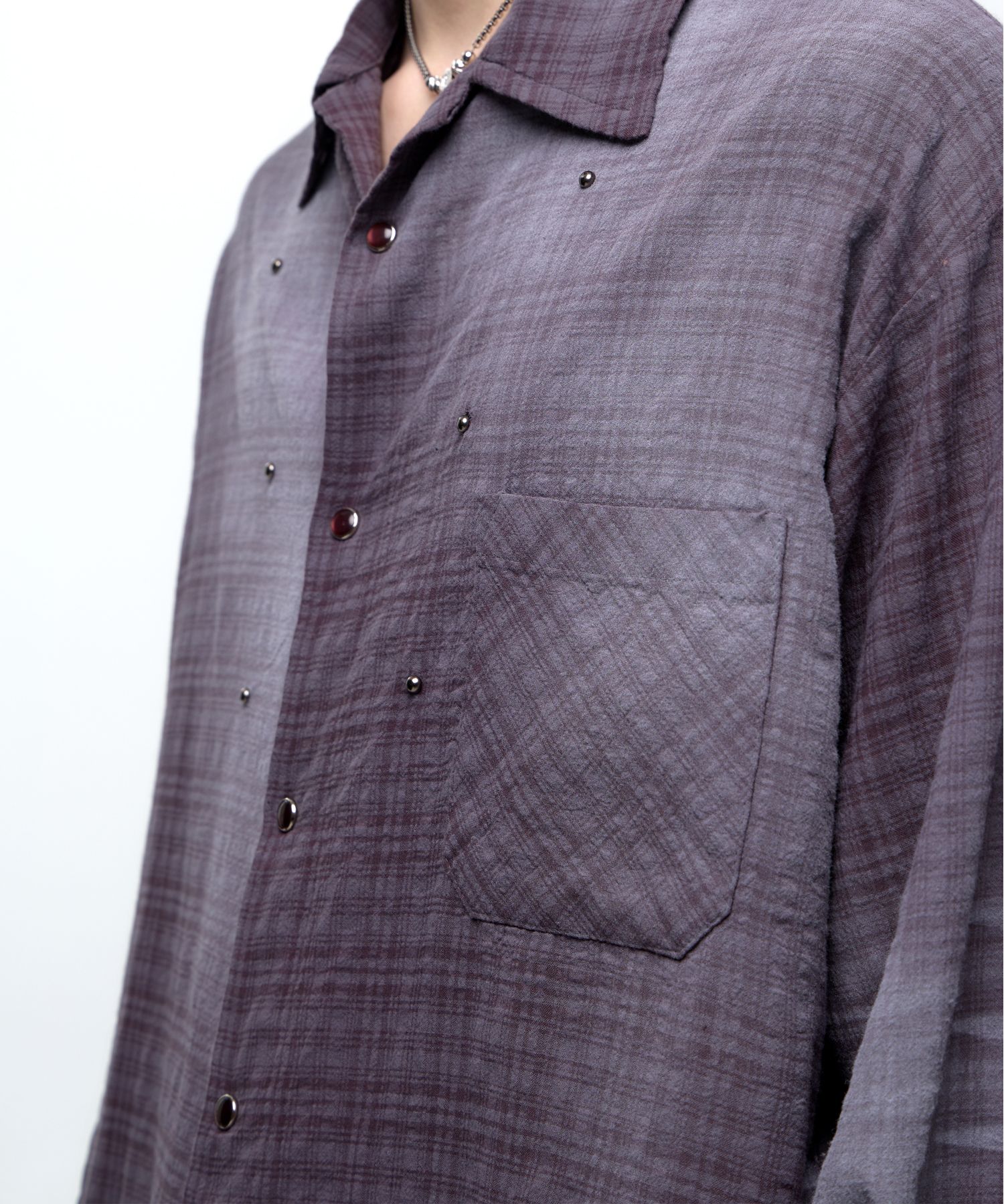 ■R.SHEMISTE■ STUD CAT WASHING CHECK SHIRT ASH PURPLE MUSINSA | RSSC STUD CAT WASHING CHECK SHIRT - ASH PURPLE