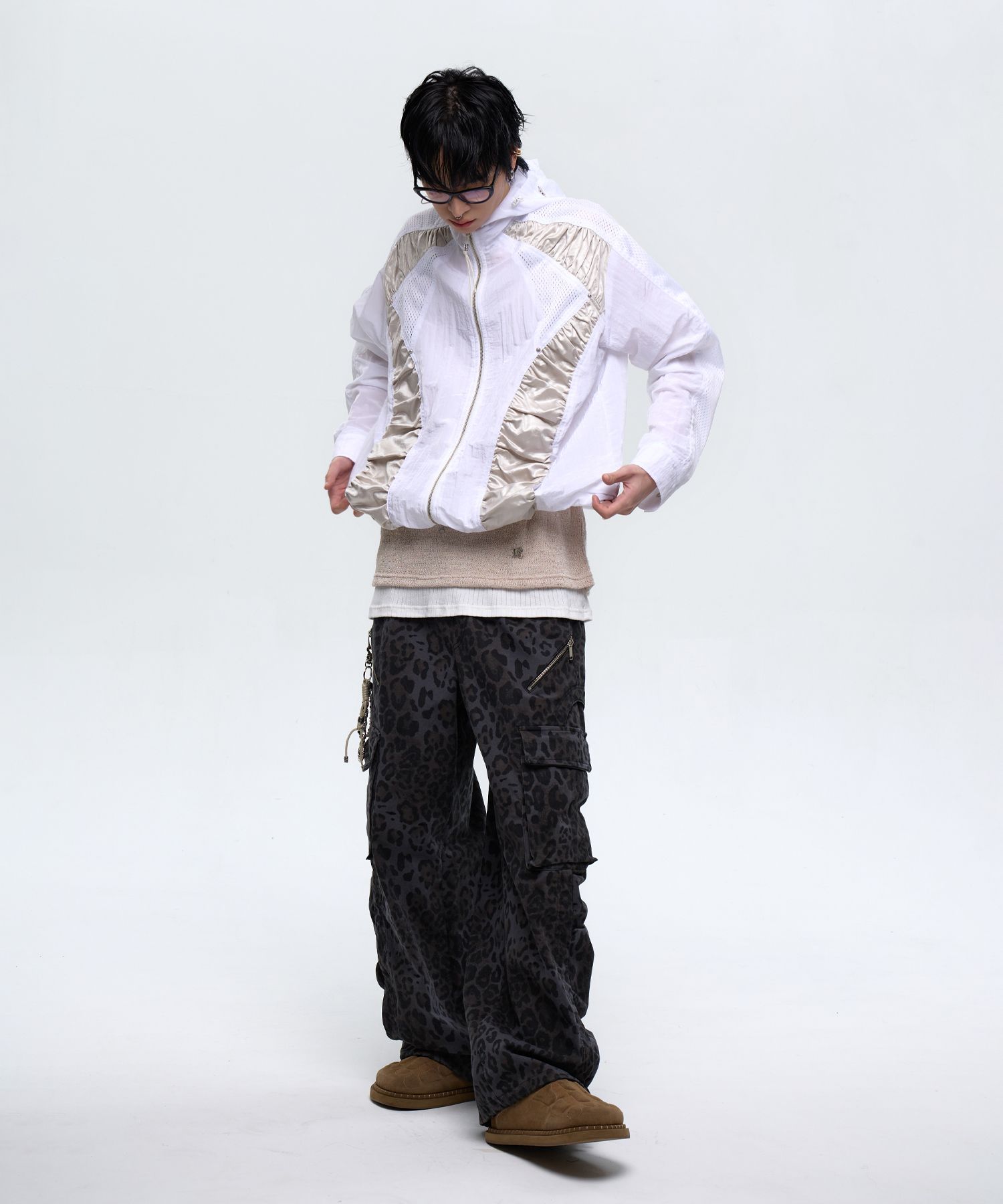 MUSINSA | RSSC WRINKLE MIXED LEOPARD CARGO PANTS - NAVY