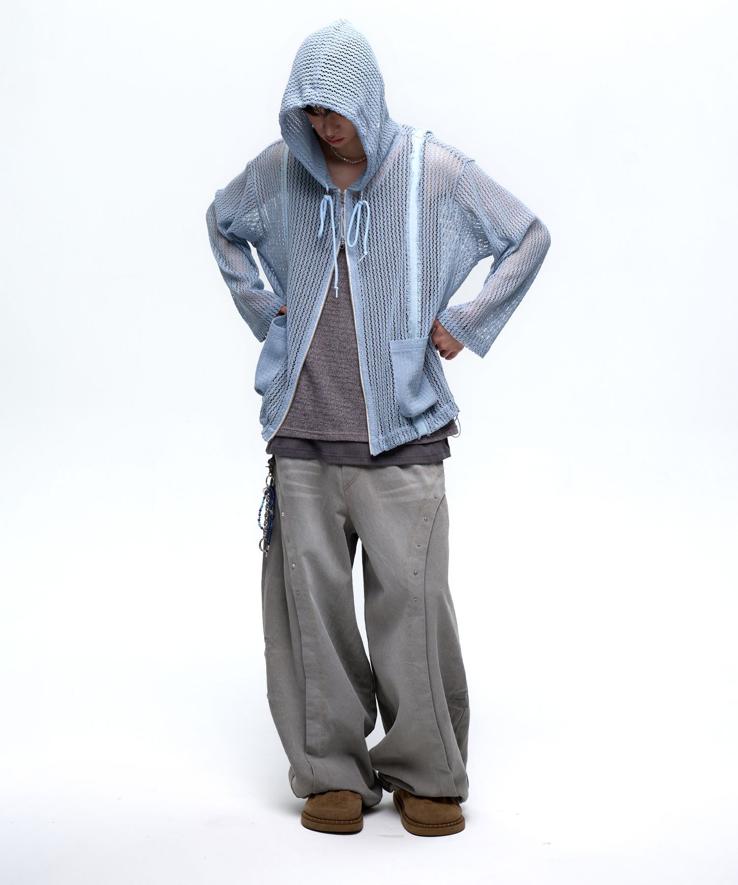 ●RSSC● DENIM PATCHED KNIT HOOD ZIP UP - IVORY / unisex MUSINSA公式 | RSSC [PERSONAL SPACE] DENIM PATCHED KNIT HOOD