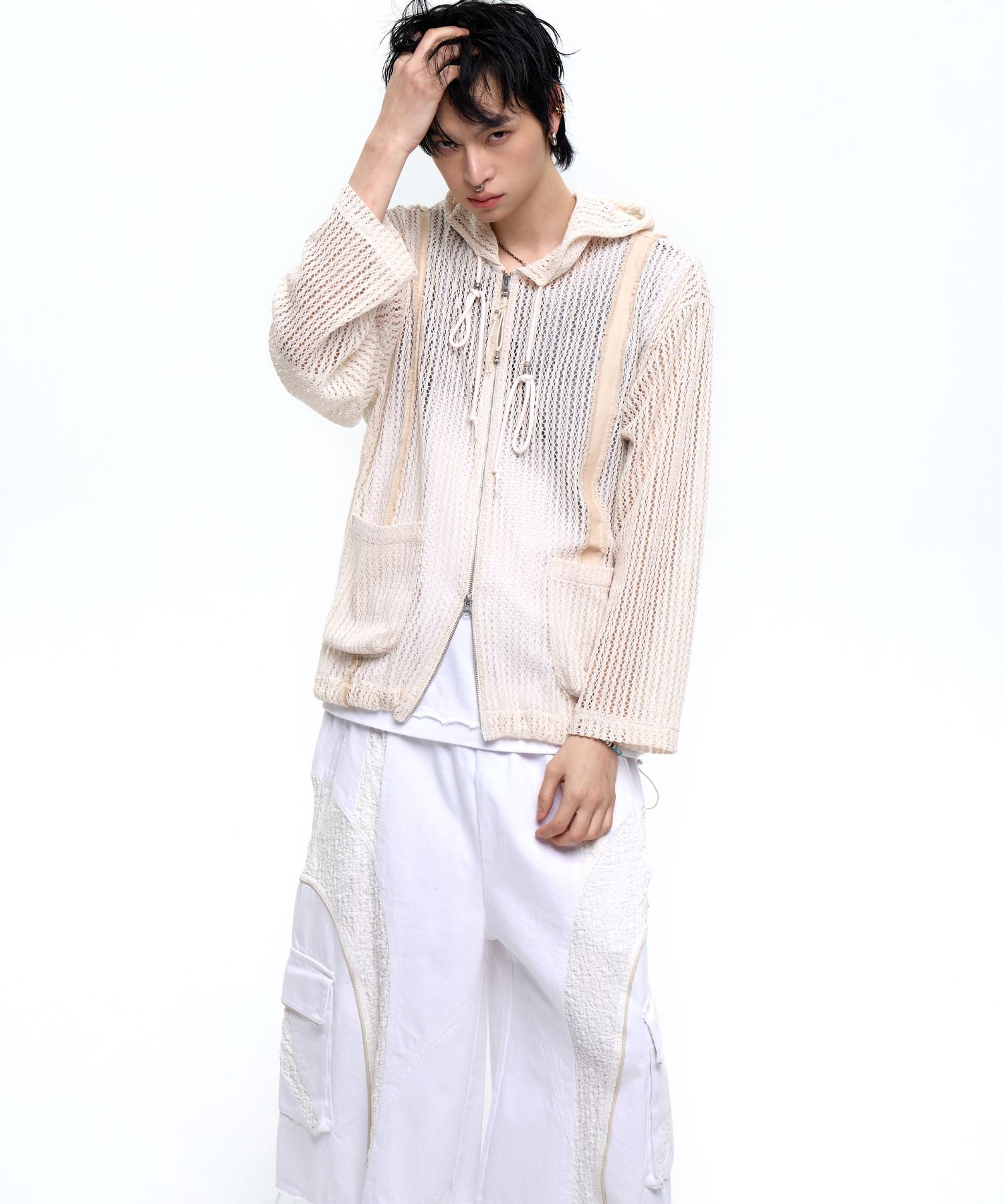 その他 Rabi MUSINSA公式 | RSSC DENIM PATCHED KNIT HOOD ZIP UP - IVORY