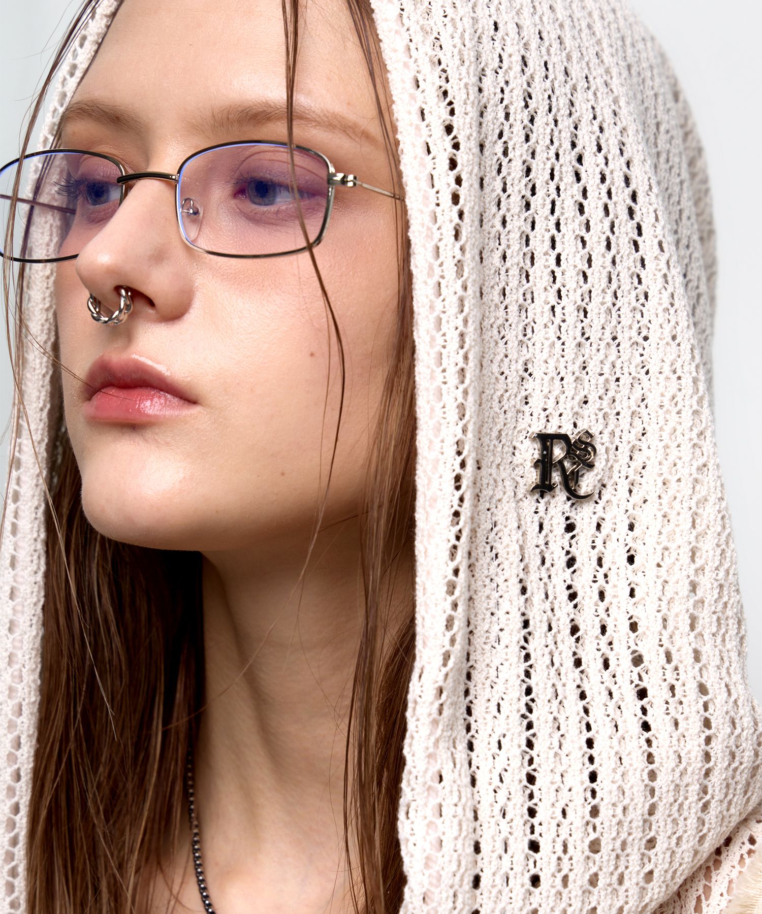 MUSINSA | RSSC DENIM PATCHED KNIT HOOD ZIP UP - IVORY