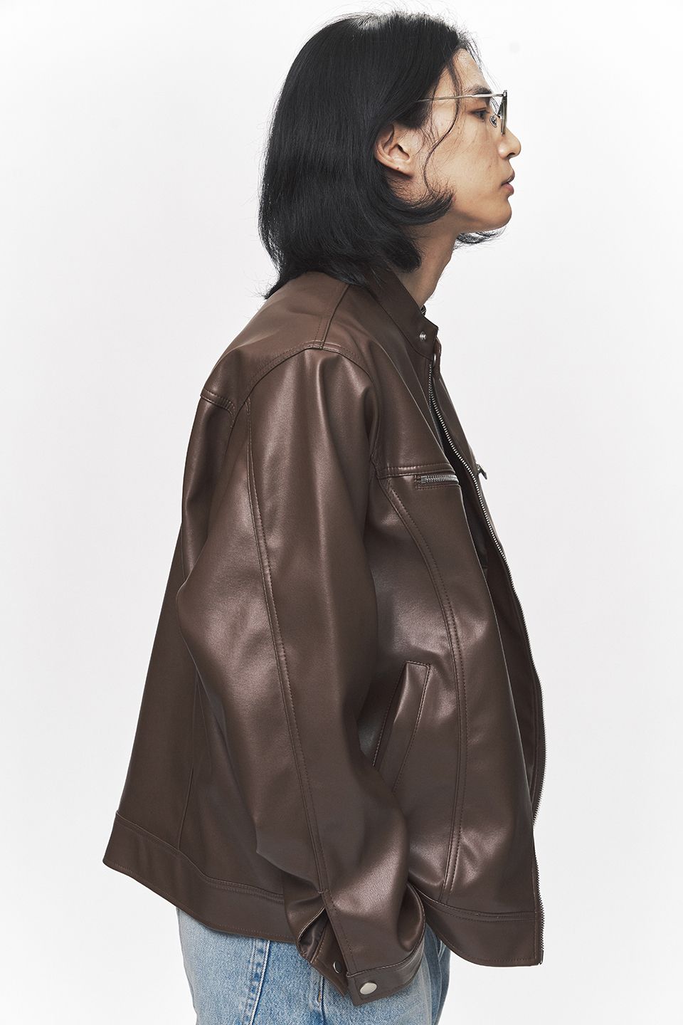 MUSINSA | BLACK MOMENT Modern Vegan Leather Biker Jacket [Brown]