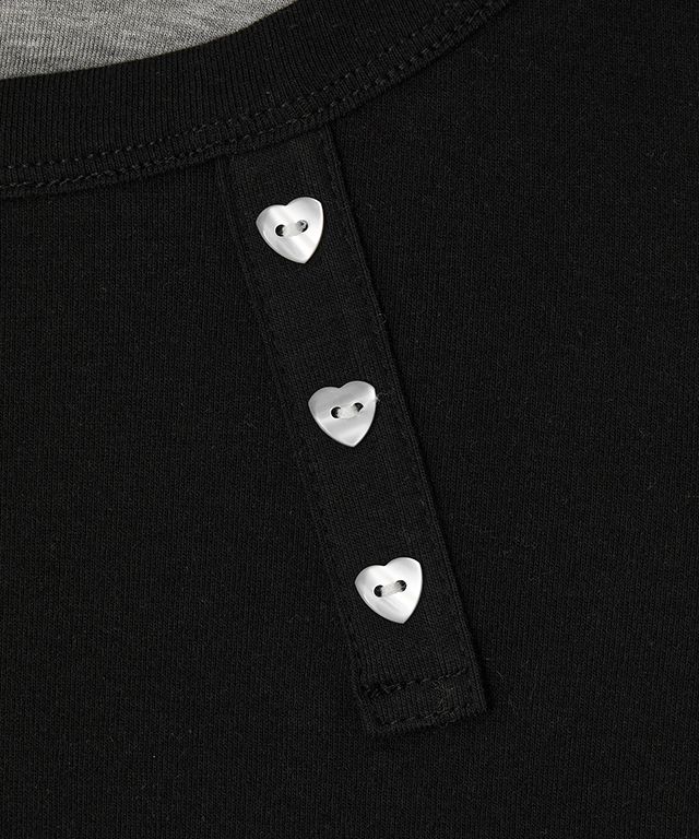 Tシャツ・カットソー RONRON UNBALANCE HEART BUTTON LAYERED T SHIRT 5BJH738 MUSINSA公式 | RONRON UNBALANCE HEART BUTTON LAYERED T SHIRT