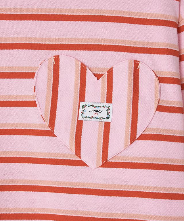 新作【RONRON】MULTI STRIPE HEART POCKET OVERFIT LONG SLEEVE MULTI STRIPE HEART POCKET OVER FIT LONG SLEEVE T SHIRT PINK
