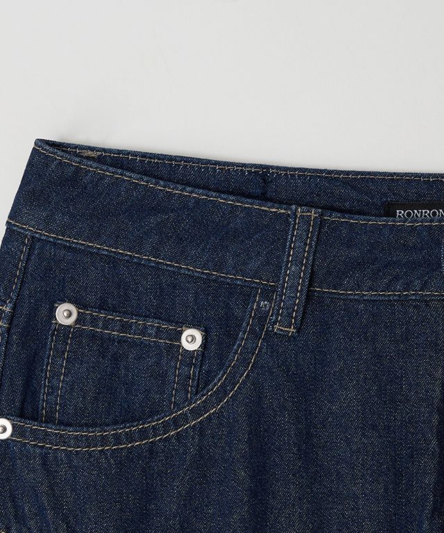 MUSINSA | RONRON FRILL FLARE MID DENIM SKIRT BLUE