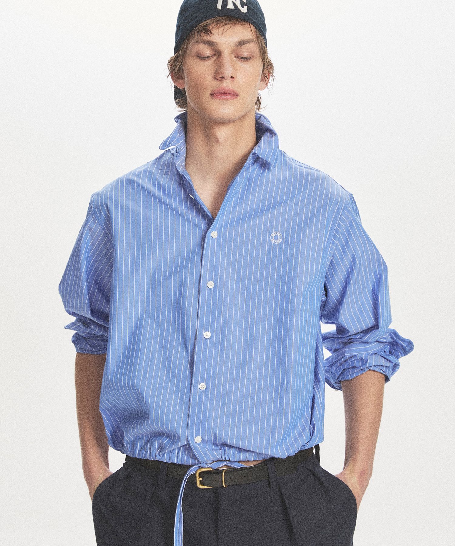 MUSINSA | NOHANT WIRE CROPPED STRIPE SHIRT BLUE