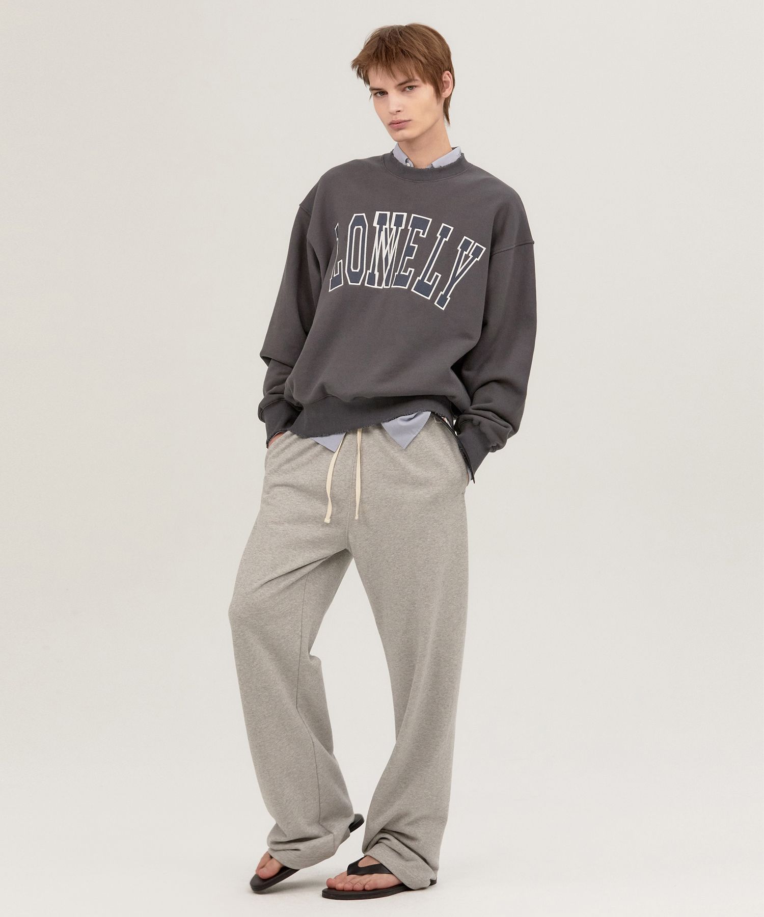 MUSINSA | NOHANT LONELY/LOVELY DAMAGE SWEATSHIRT CHARCOAL