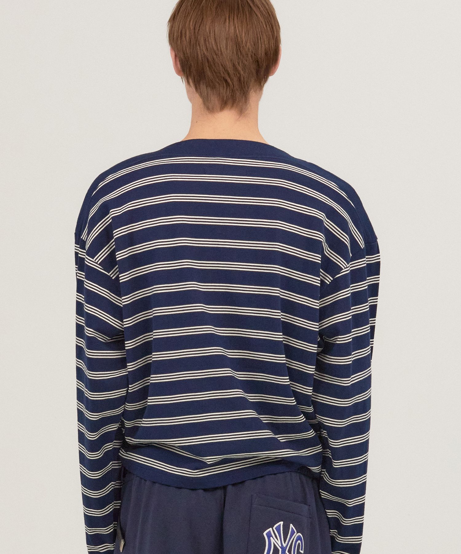 MUSINSA | NOHANT MULTI STRIPE BOAT NECK T-SHIRT NAVY