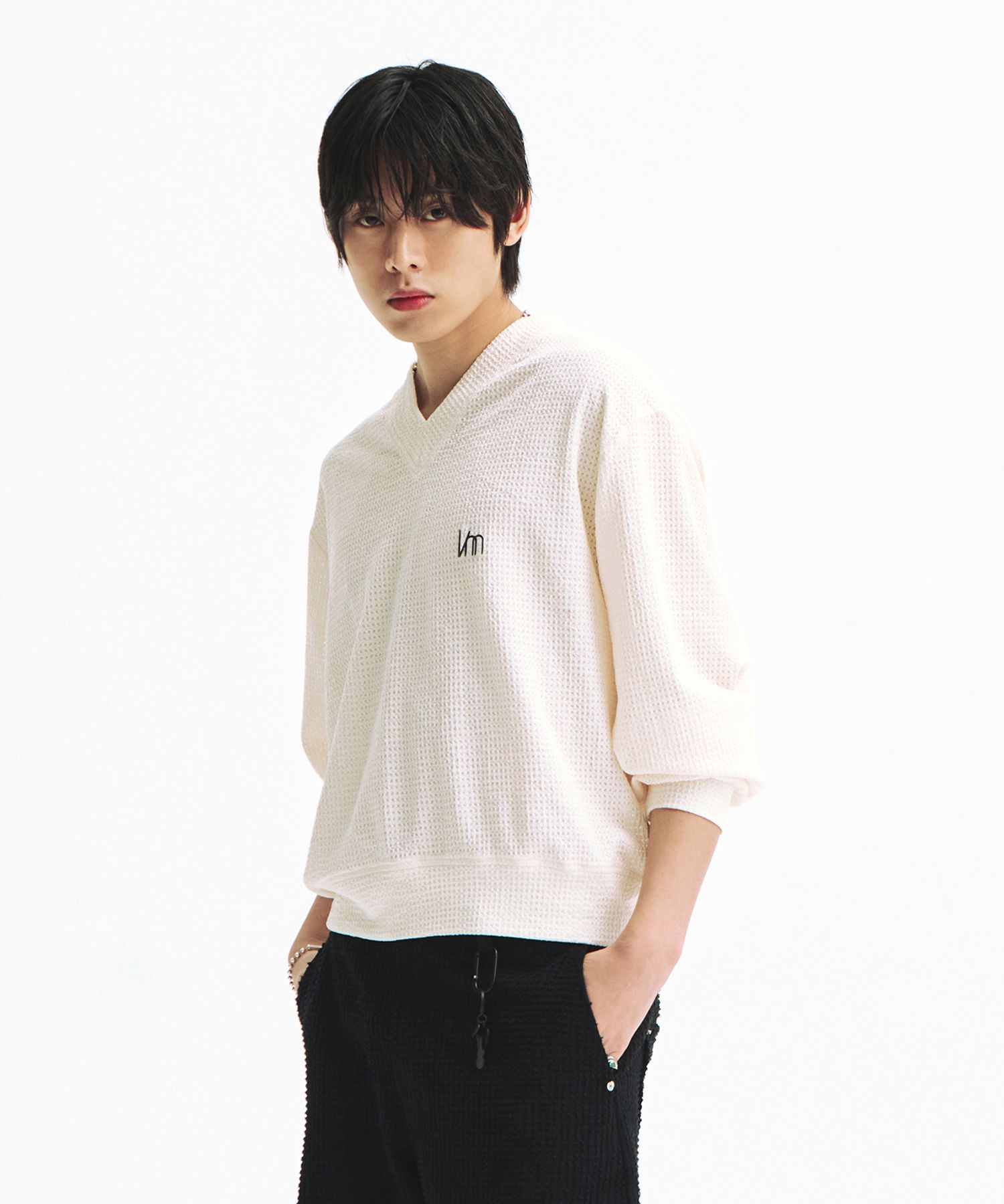 【LA MER MA MAISON】25SS★ MESH V-NECK KNIT MUSINSA | LA MER MA MAISON Mesh V-neck Knit Ivory