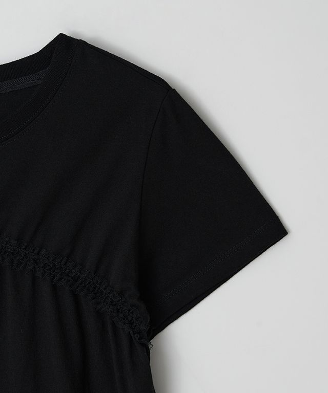 MUSINSA | RONRON FRILL SHIRRING SHORT SLEEVE T SHIRT BLACK
