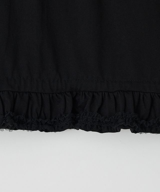 MUSINSA | RONRON FRILL SHIRRING SHORT SLEEVE T SHIRT BLACK