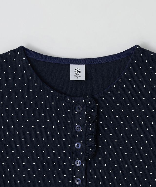 MUSINSA公式 | RONRON DOT RUFFLE LONG SLEEVE T SHIRT NAVY