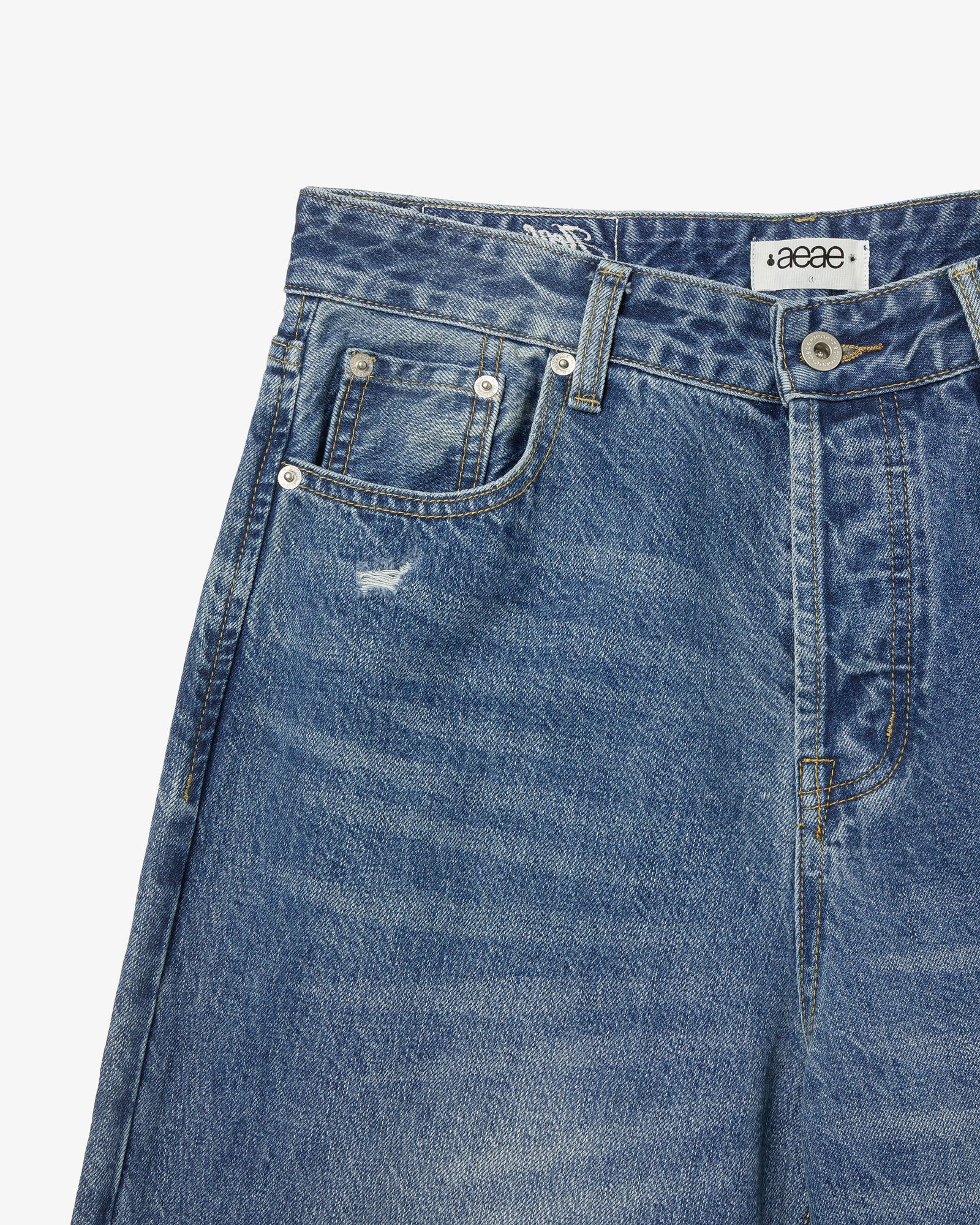 MUSINSA | AEAE CHECK PATCHWORK DENIM PANTS [MID BLUE]