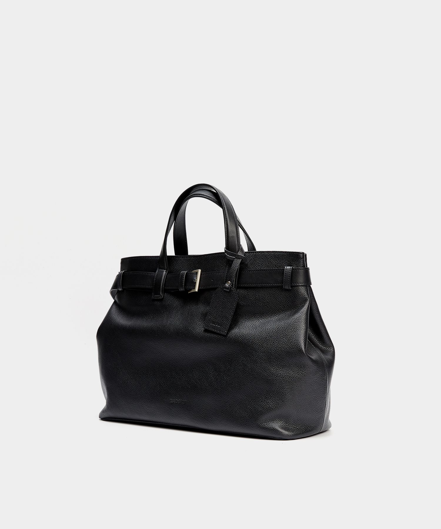 Belt leather tote bag, black