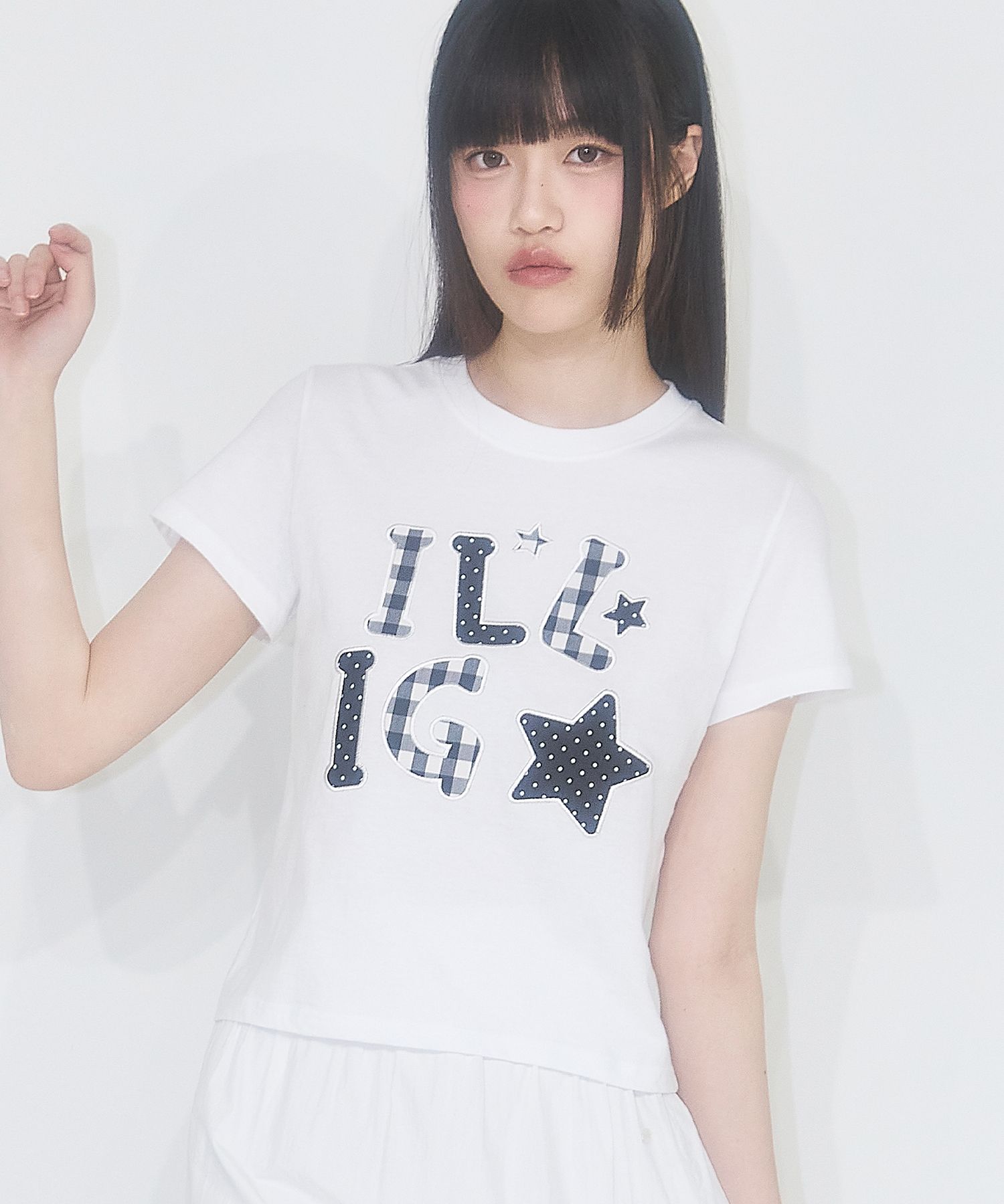 ★ILLIGO★ Check Applique Loose Crop T-Shirt 2color MUSINSA公式 | ILLIGO Check Applique Loose Crop T-Shirt White