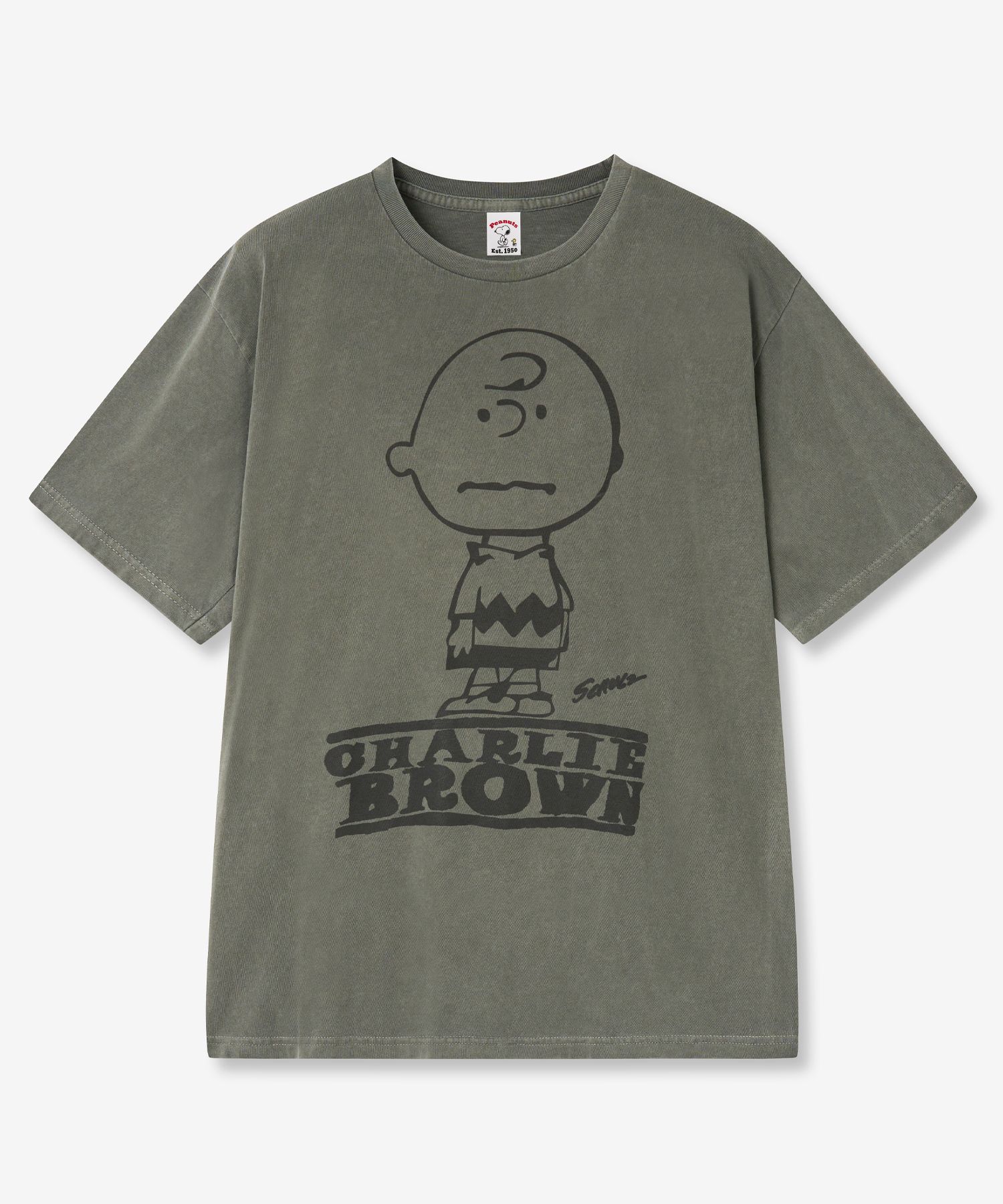 MUSINSA公式 | VTWO チャーリーブラウンピグメントTシャツ (カーキ)