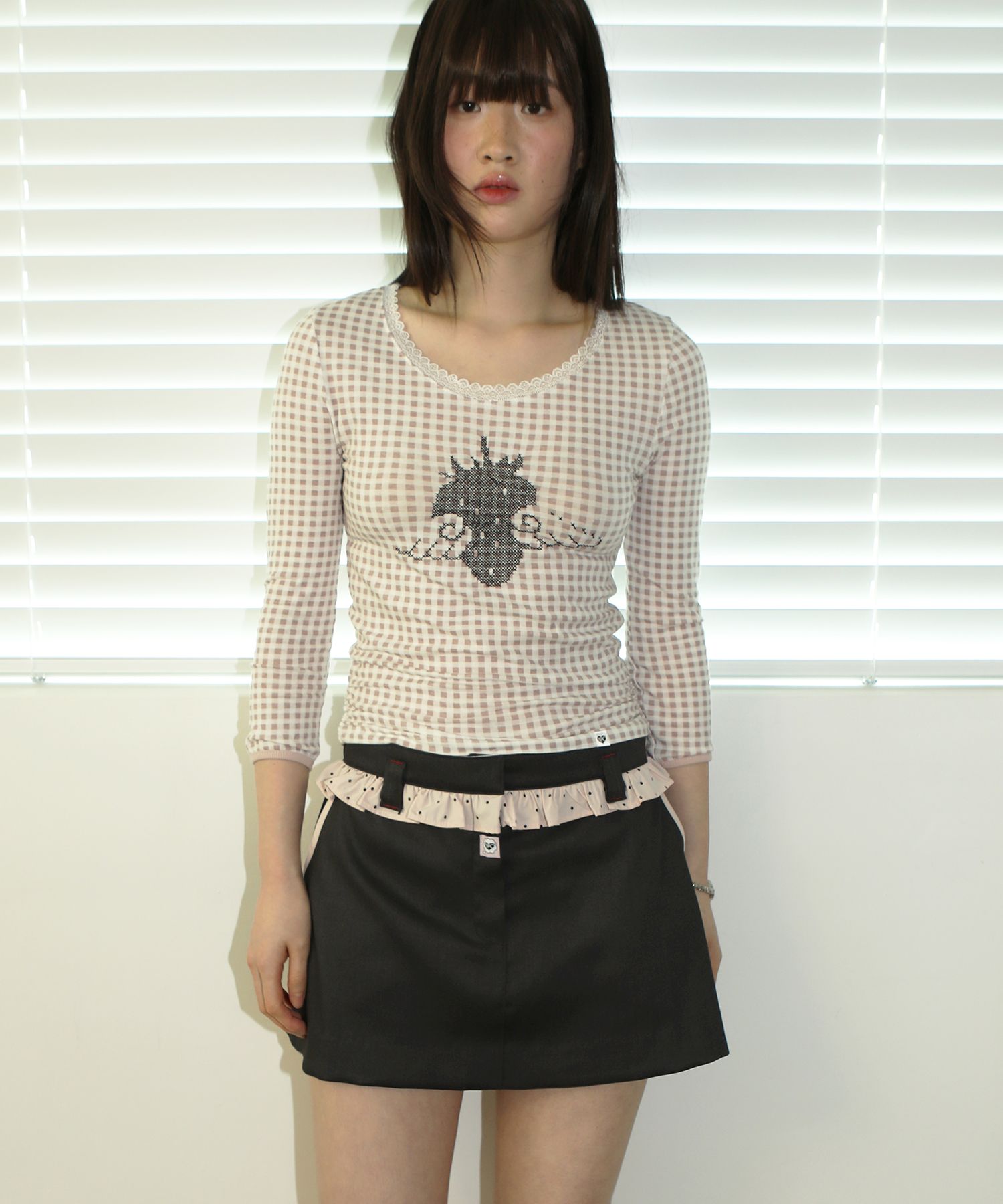 【NOFFICIALNOFFICE】POLKA DOT FRILL MINI SKIRT ミニスカート MUSINSA | NOFFICIALNOFFICE Polka Dot Frill Mini Skirt Deep Grey