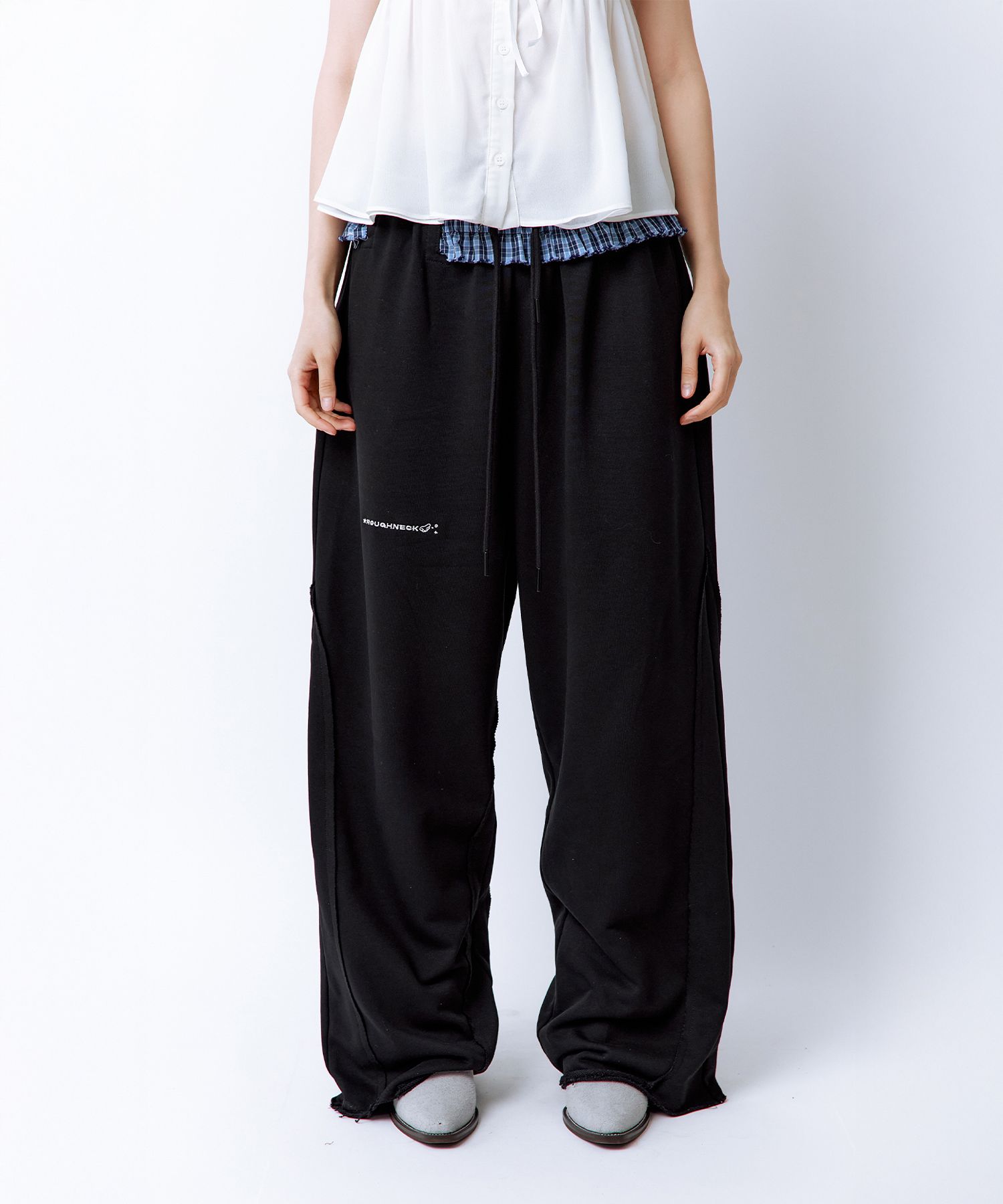 MUSINSA | ROUGHNECK Grunge cutout sweatpants black