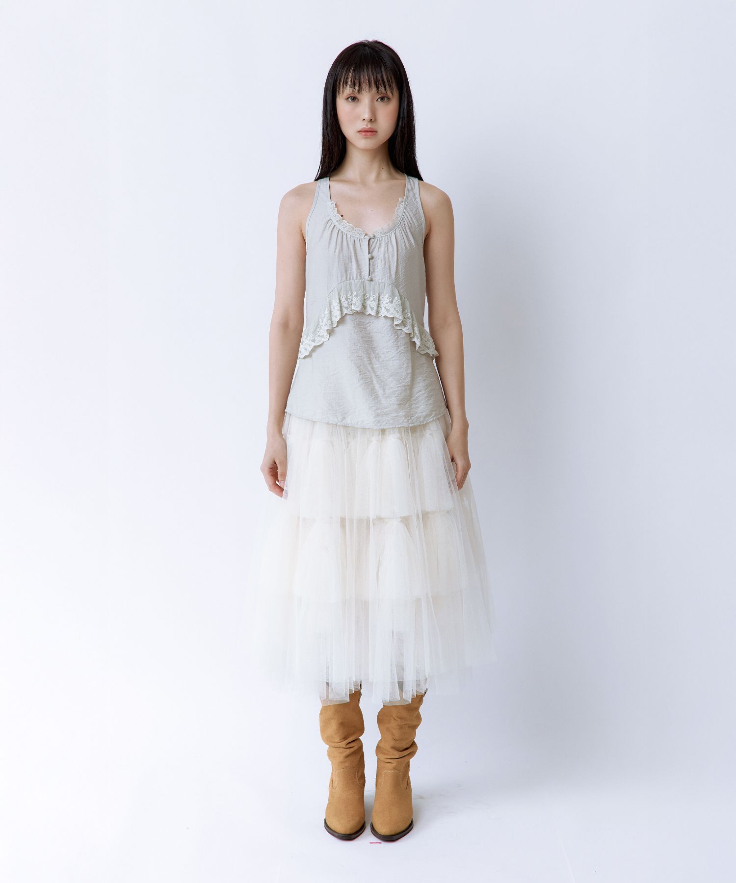 MUSINSA | ROUGHNECK Volume tulle skirt ivory