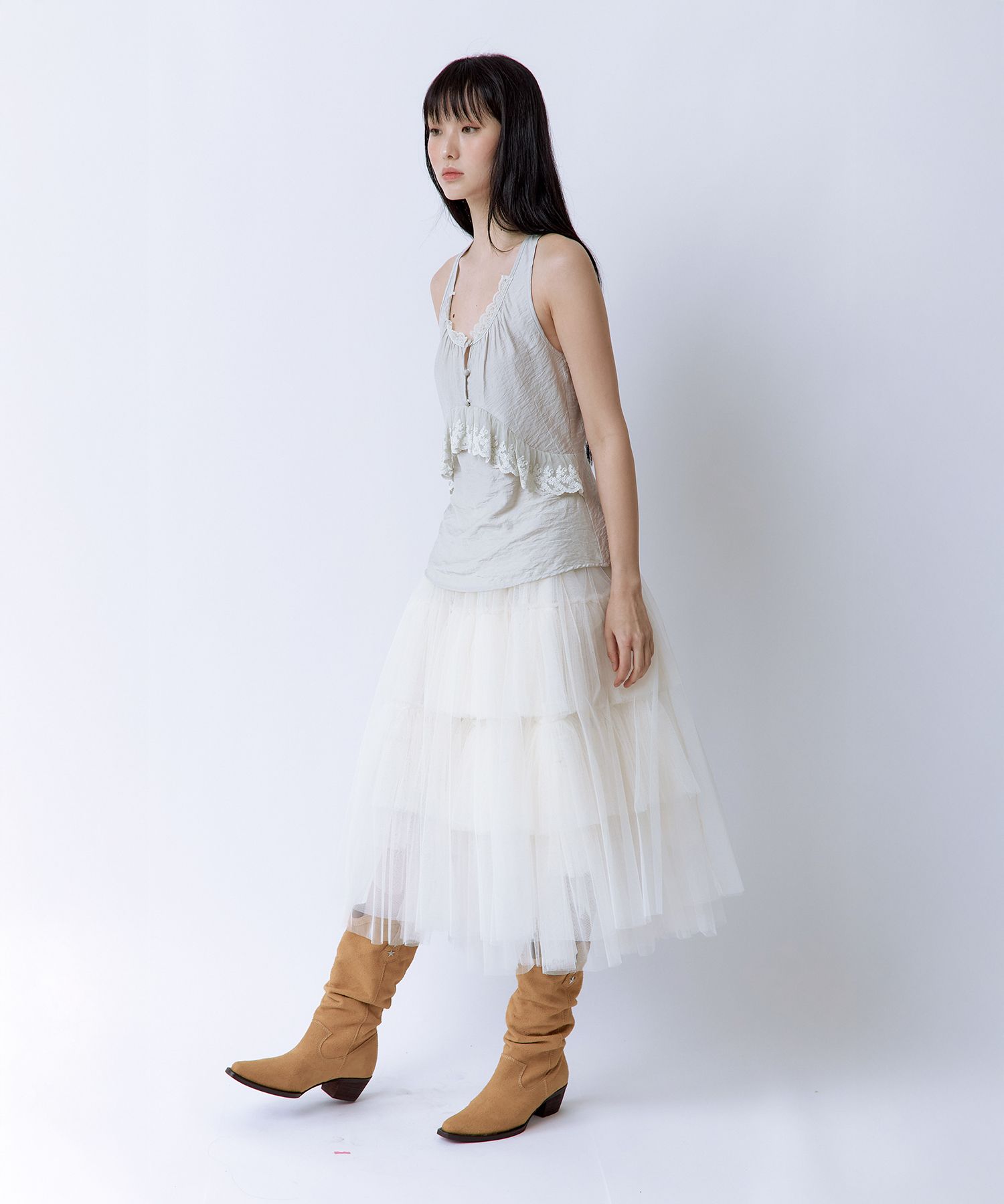 MUSINSA | ROUGHNECK Volume tulle skirt ivory