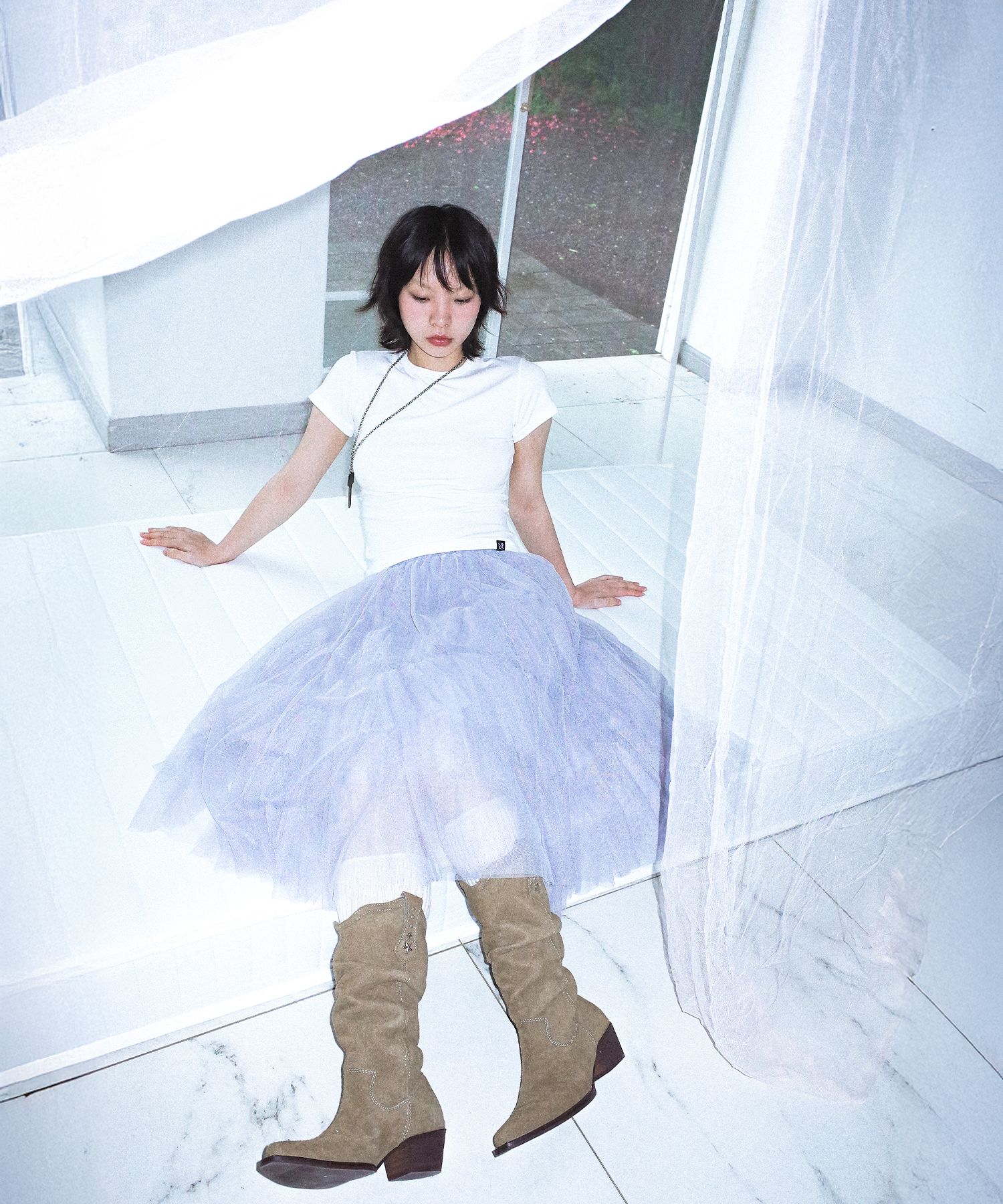 【ROUGHNECK】25ss Volume Tulle Skirt MUSINSA | ROUGHNECK Volume tulle skirt ivory