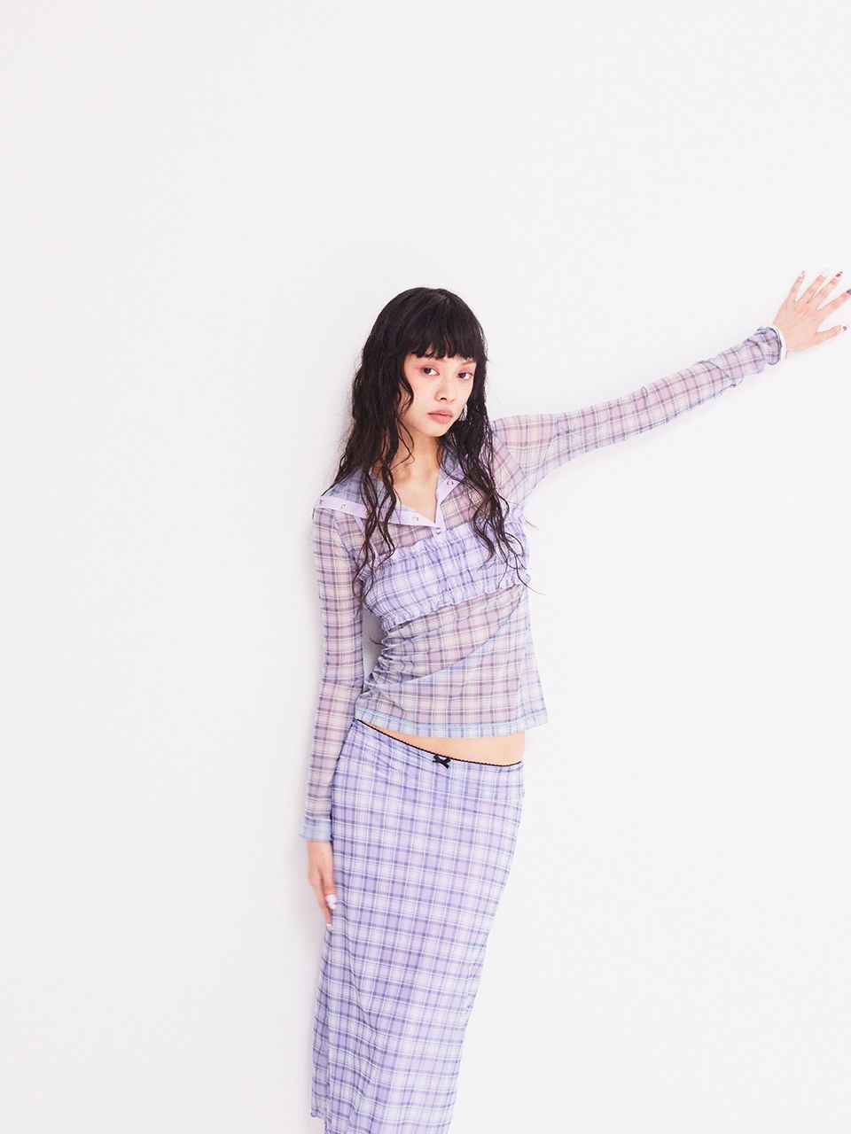 MUSINSA | ASIF CALIE VINTAGE CHECKERED LONG SKIRT PURPLE