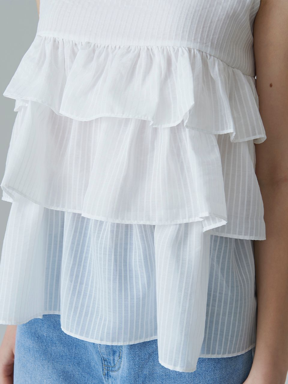 MUSINSA公式 | ADOREBELLE Rose Stripe Cancan Bustier - White