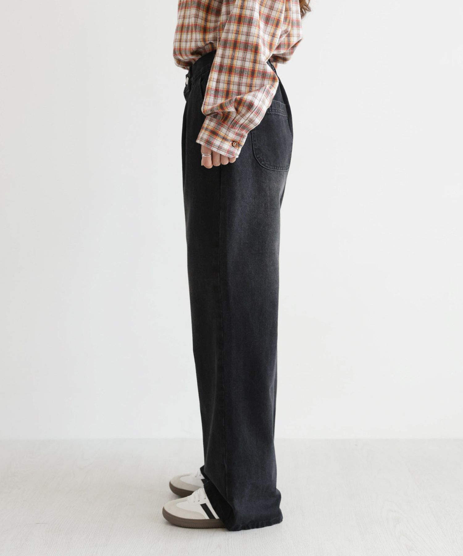 ☆NOT4NERD☆ Banding One Tuck Wide Denim Pants Pink PT048PK MUSINSA | NOT4NERD Banding One Tuck Wide Denim Pants - Black