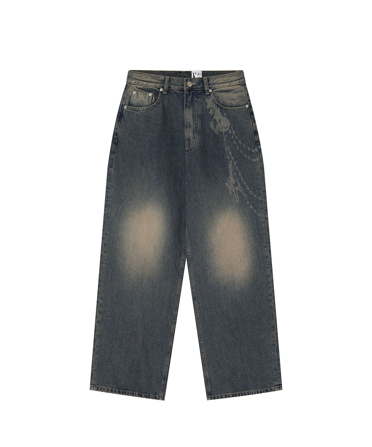 MUSINSA公式 | KASHIKO Chain Wide Denim Pants Rusty Blue
