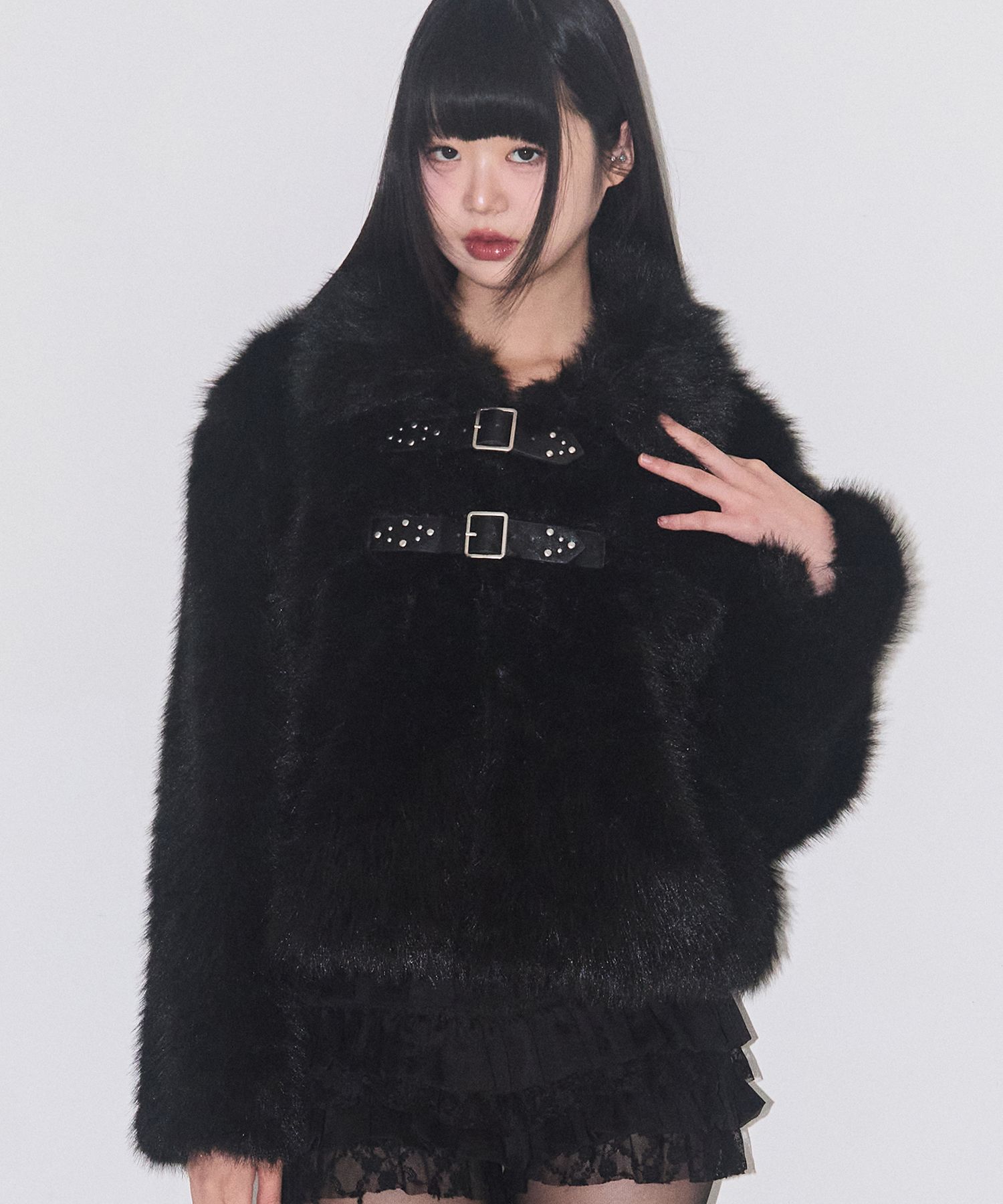 MUSINSA公式 | ILLIGO パピィショートファージャケットブラック