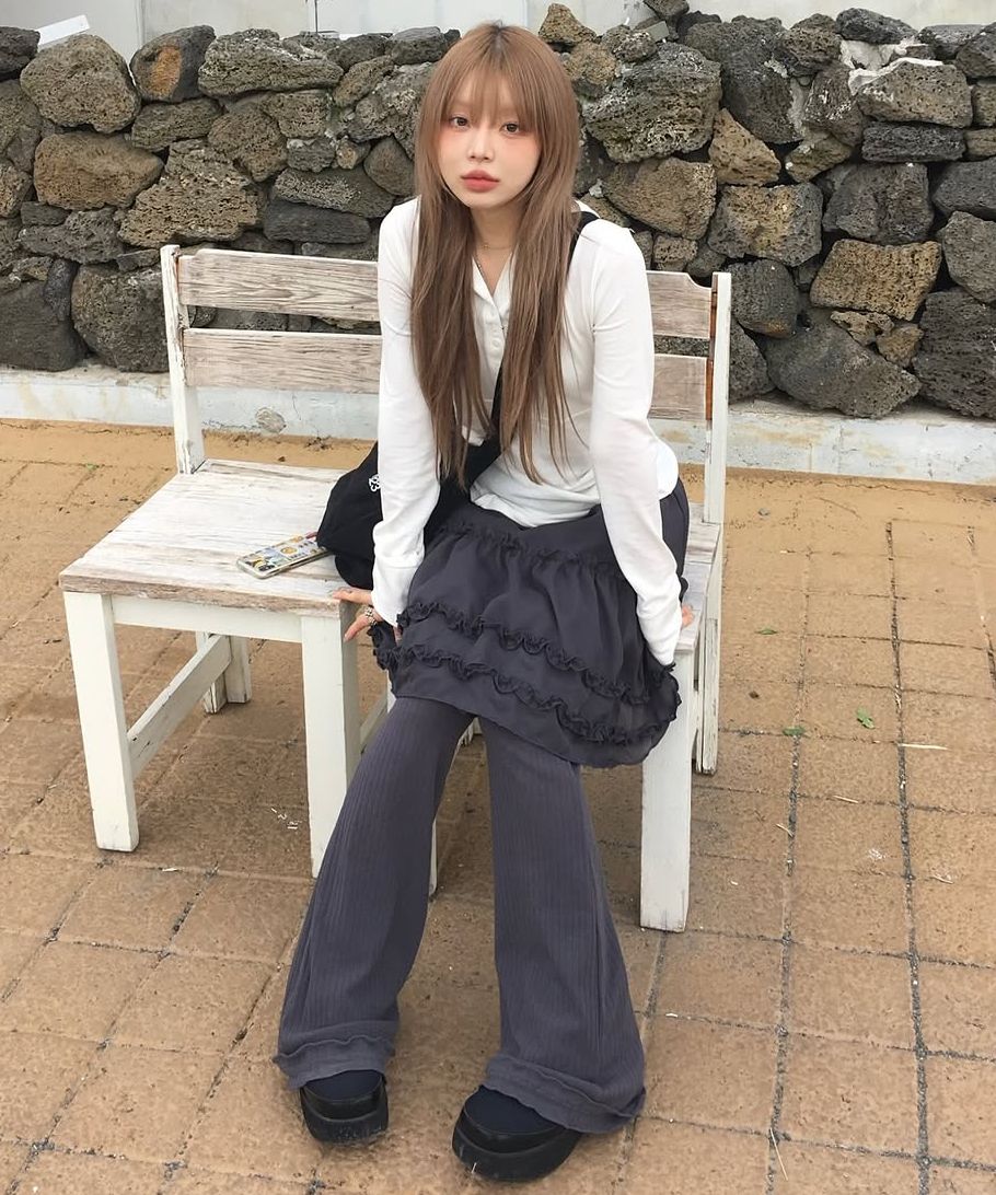 MUSINSA | FLAREUP 3-Layered Ruffle Skirt Pants (FL-260_Charcoal)