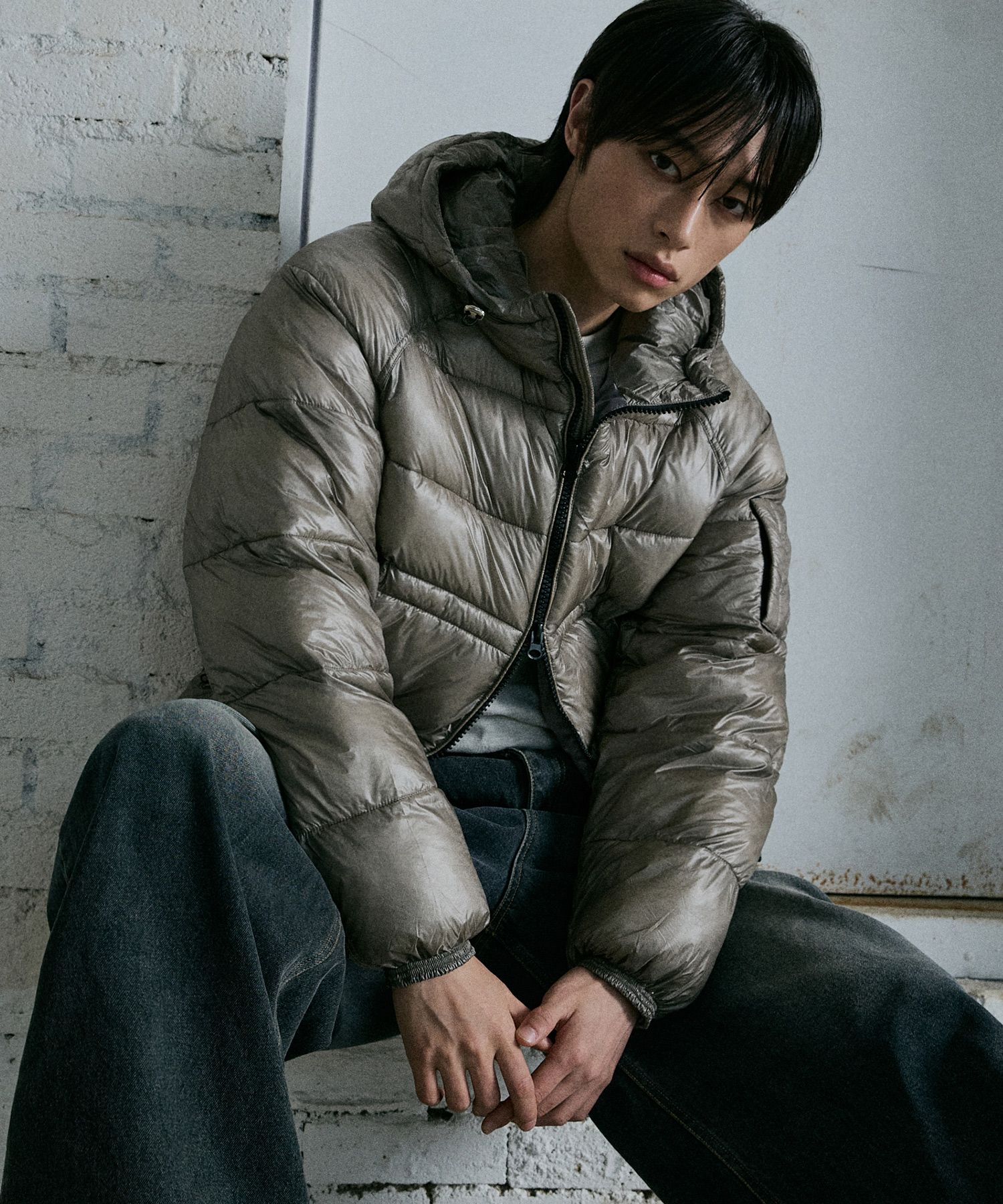 MUSINSA公式 | P.IN.O シースルーキルティングフード軽量ダウン 