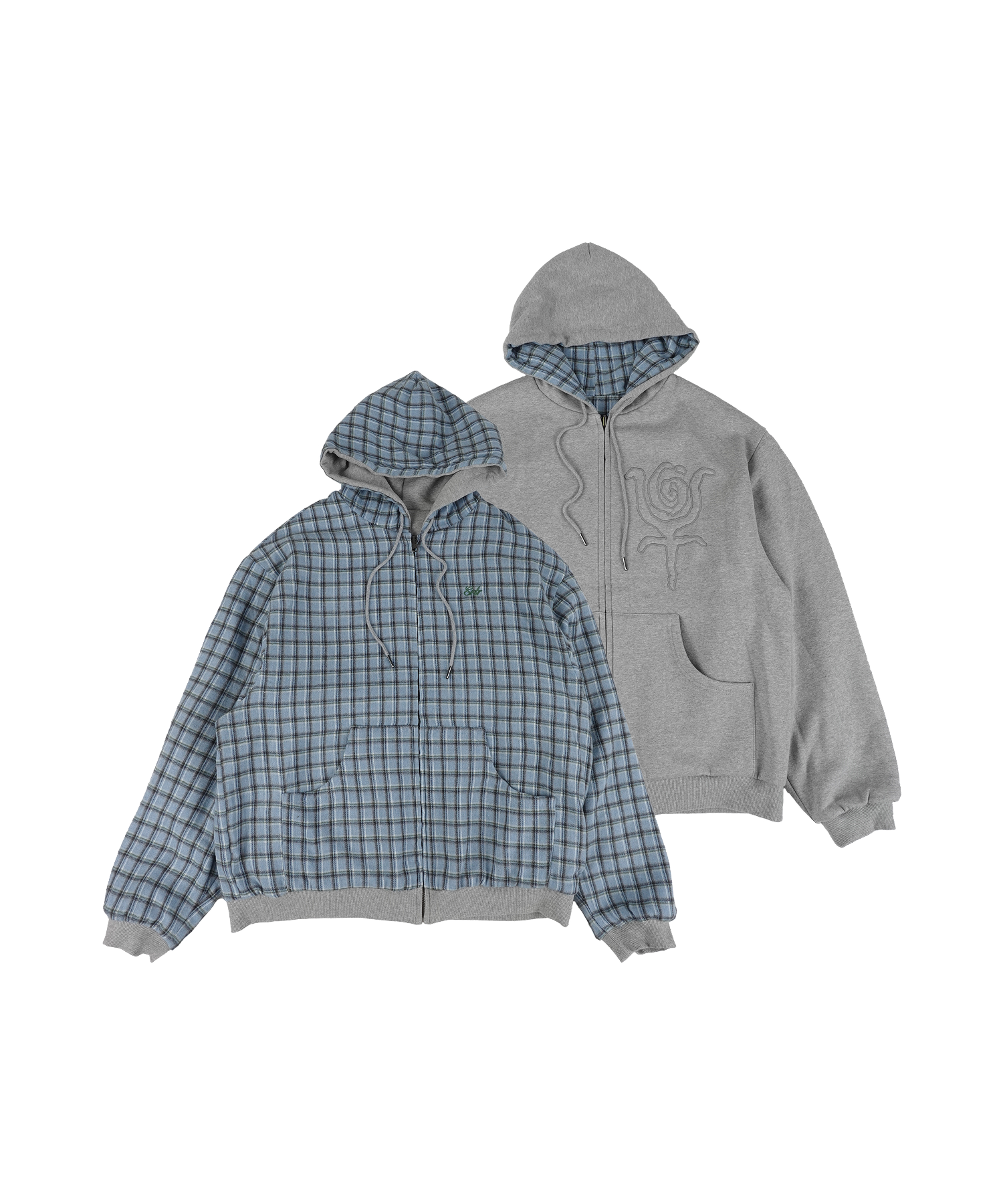 MUSINSA ERTR リバーシブル パーカー フーディ チェック ブルー MUSINSA | ERTR Reversible Check Hoodie Zip-Up Skyblue