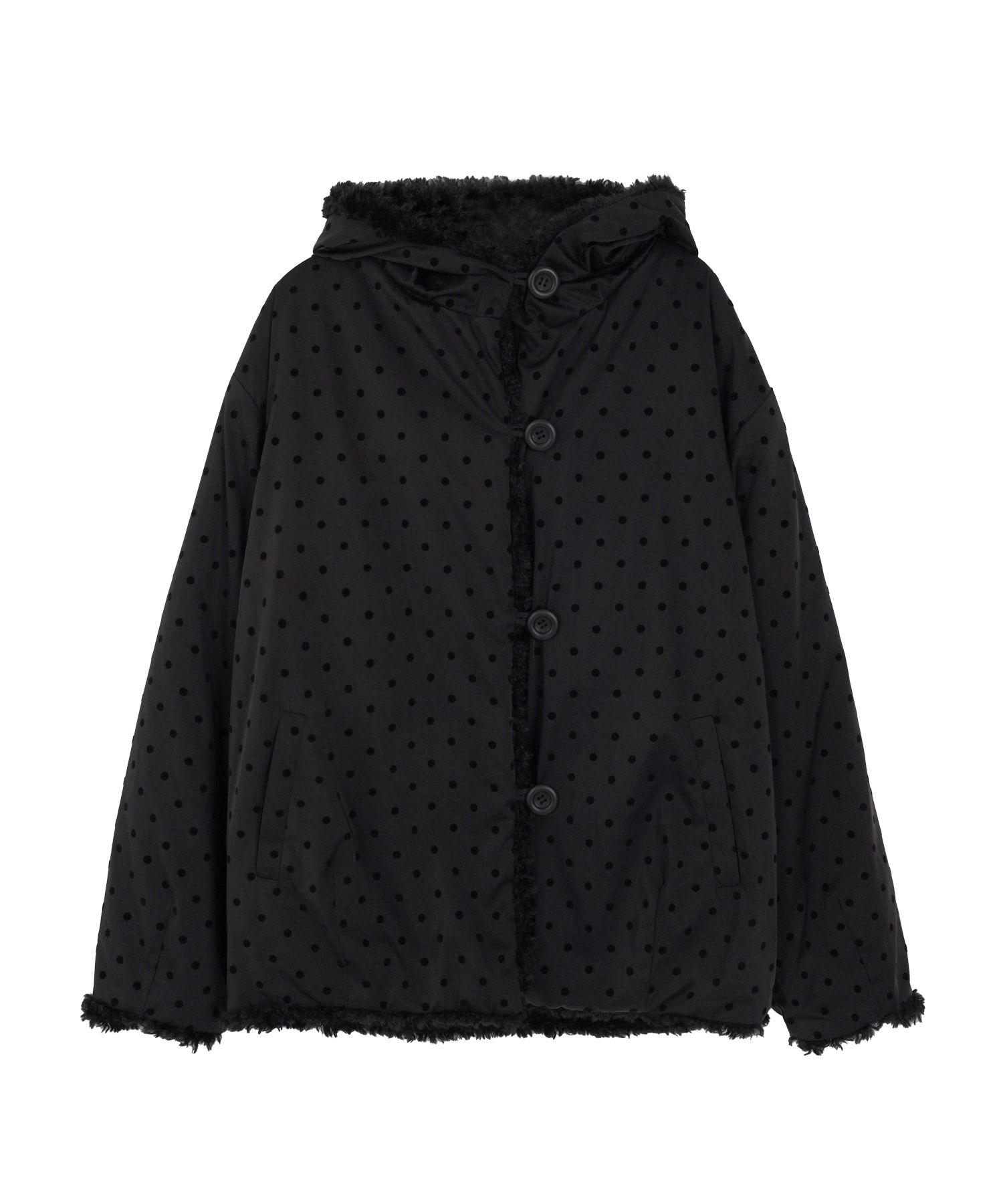 MUSINSA | HIGH SCHOOL DISCO Dot Reversible Fur Jacket_Black