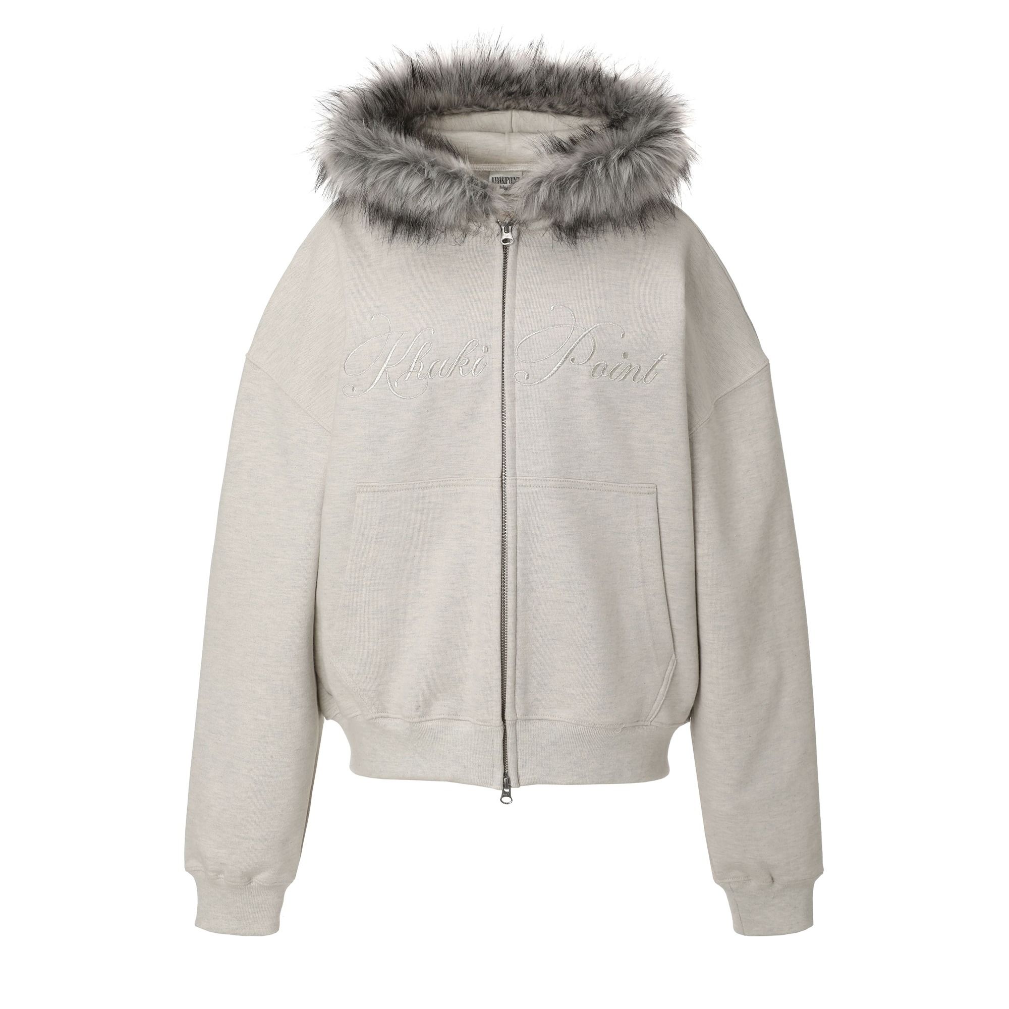 トップス chasooKHAKIPOINT Lettering Fur Hood MUSINSA | KHAKIPOINT Lettering Fur Hood Zip-up (oatmeal)