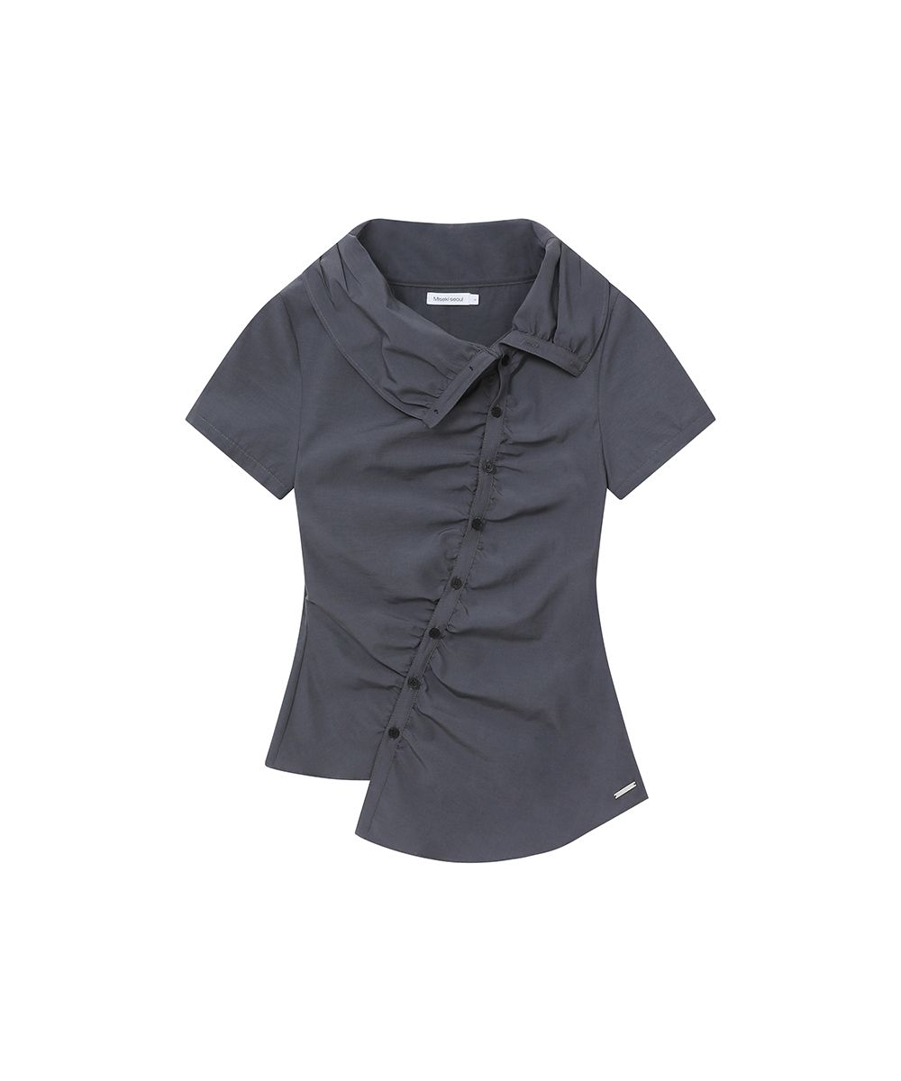MUSINSA | MISEKI SEOUL High neck shirring button shirt CHARCOAL