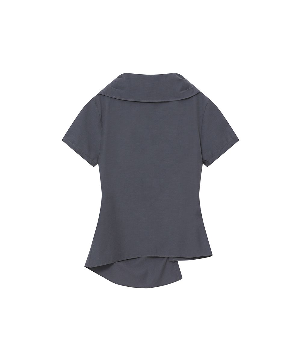 MUSINSA | MISEKI SEOUL High neck shirring button shirt CHARCOAL