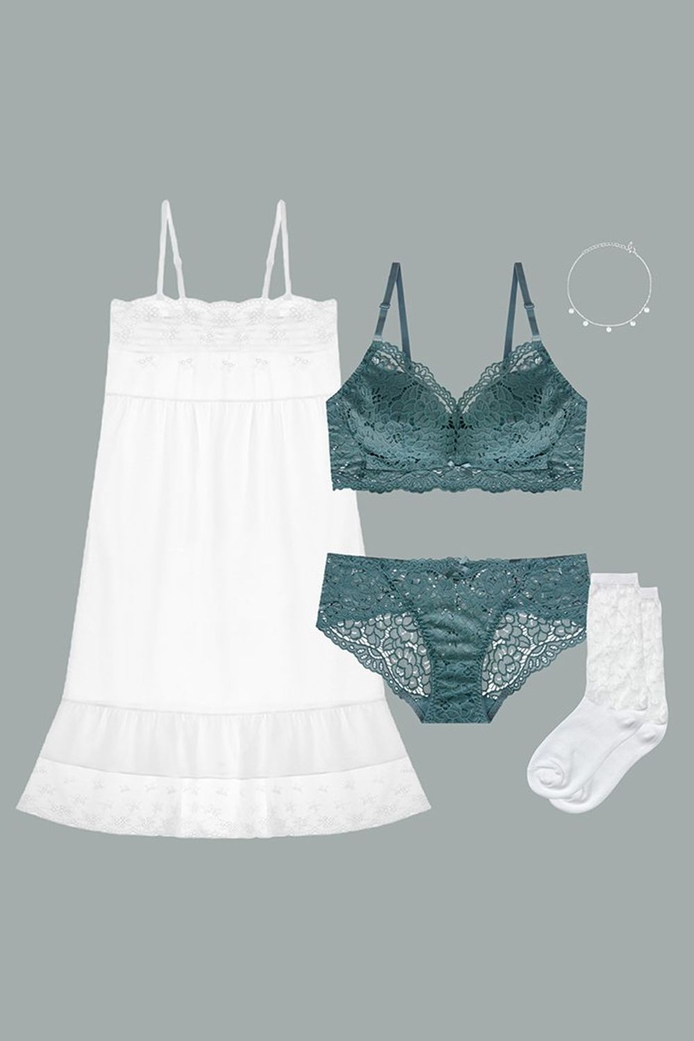 애쉬블루 컬러의 언더웨어 셋업에 원피스를 더한 홈 웨어 #편안한 #언더웨어 #셋업코디 #여름 #홈웨어