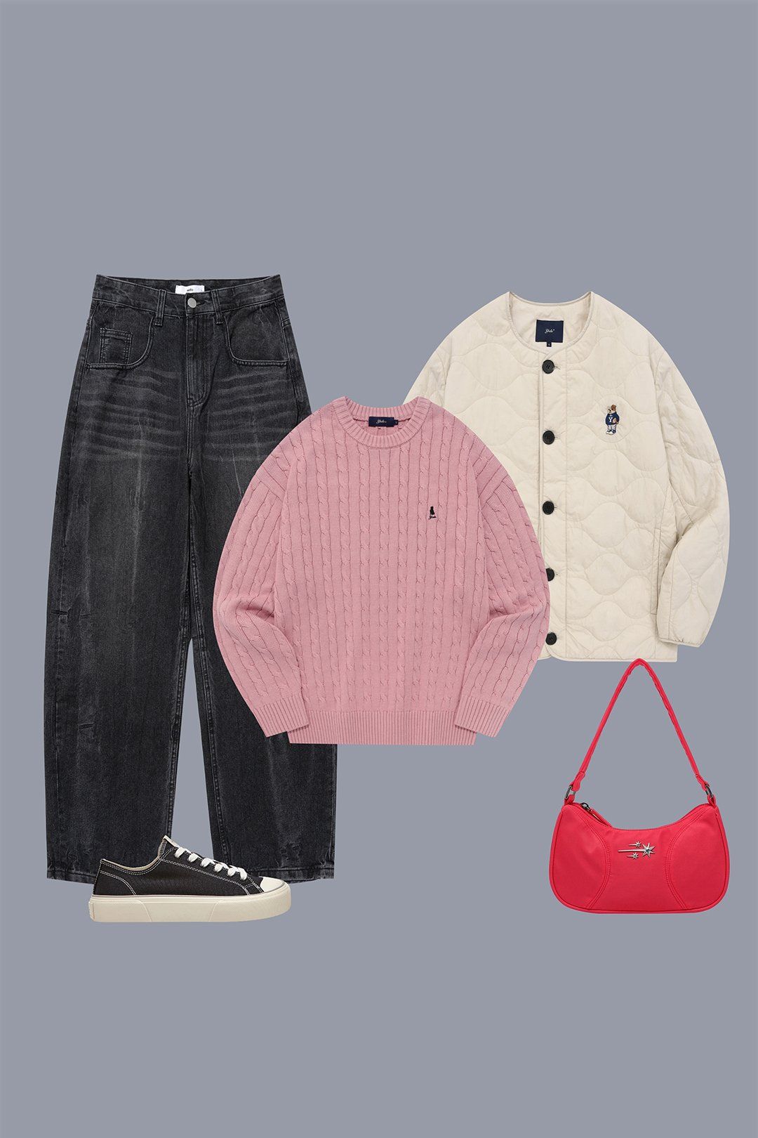 나이스고스트클럽(NICEGHOSTCLUB) 3STAR LOGO HOBO BAG_PINK