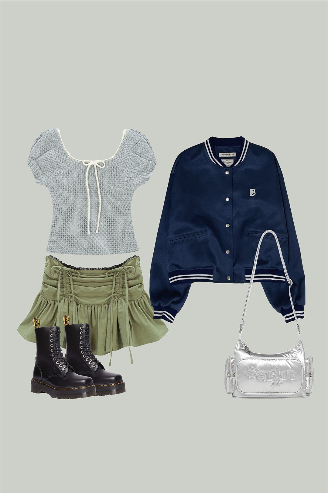 에즈이프 캘리(ASIF CALIE) SHIRRING LACE MINI SKIRT KHAKI