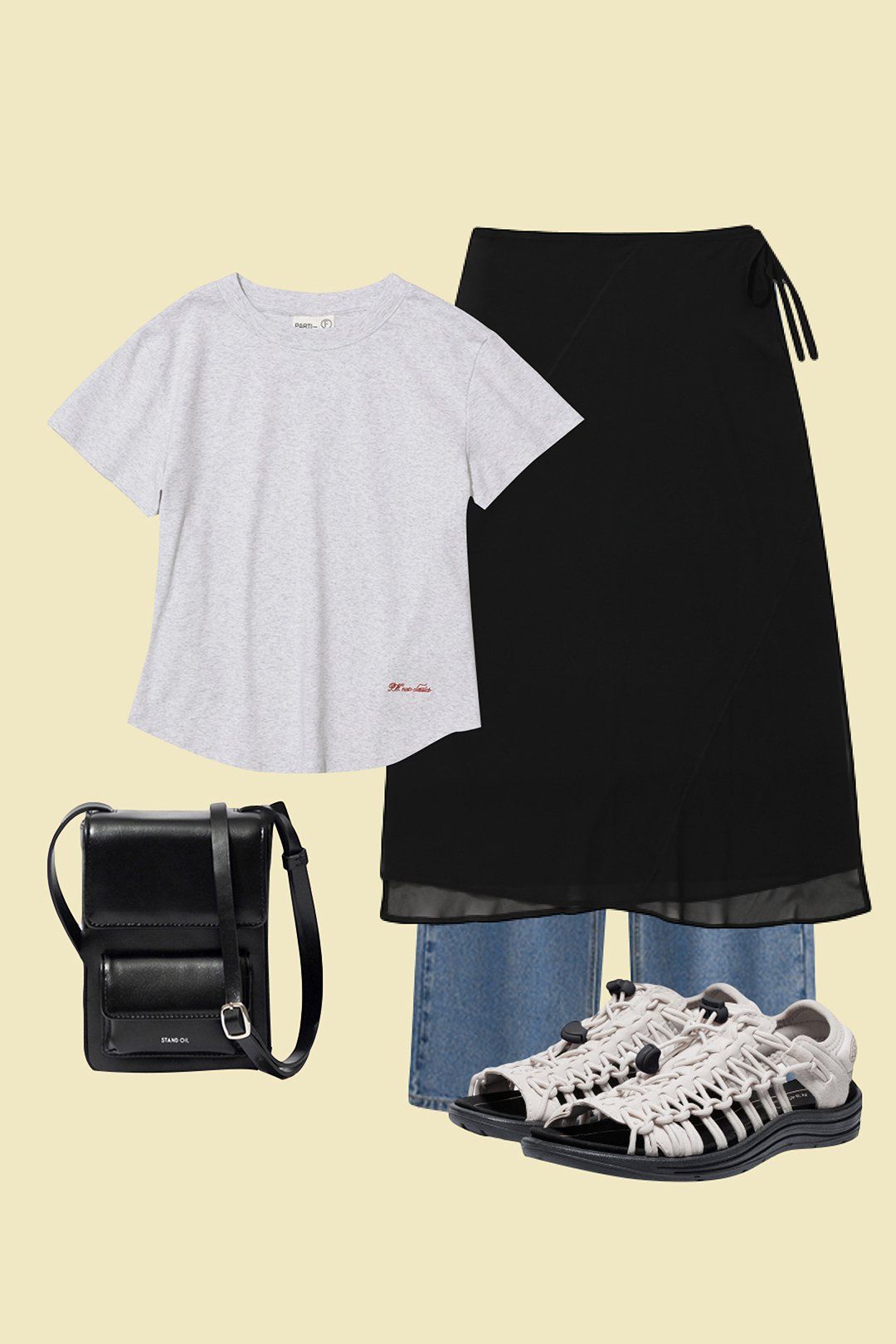 スカート WOOALONG Seethrough long wrap skirt BLACK WL242WLS01WBLK 우알롱(WOOALONG) See-through long wrap skirt - BLACK