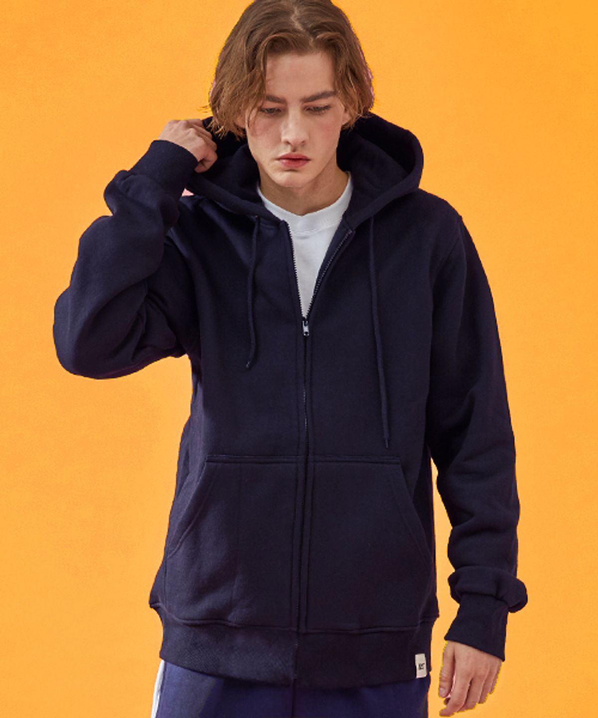 유니어패럴(UNI APPAREL) 베이직 기모 후드집업 네이비
