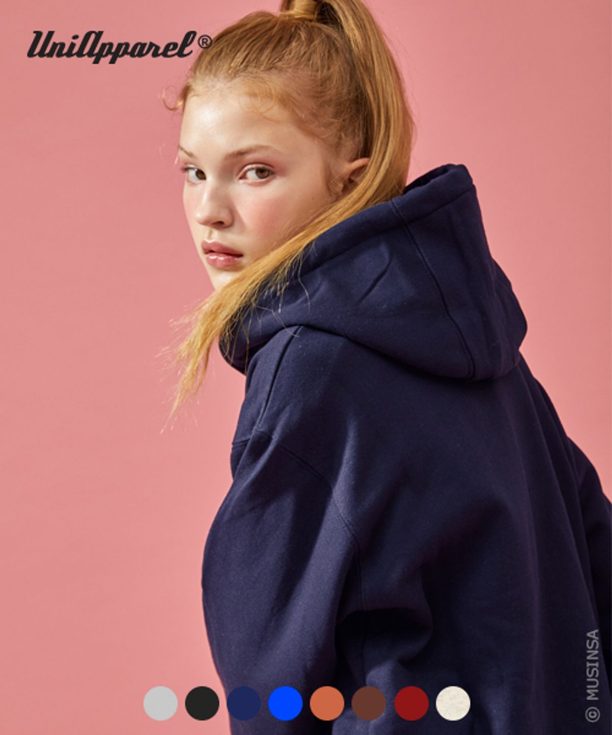 유니어패럴(UNI APPAREL) 베이직 기모 후드티 네이비