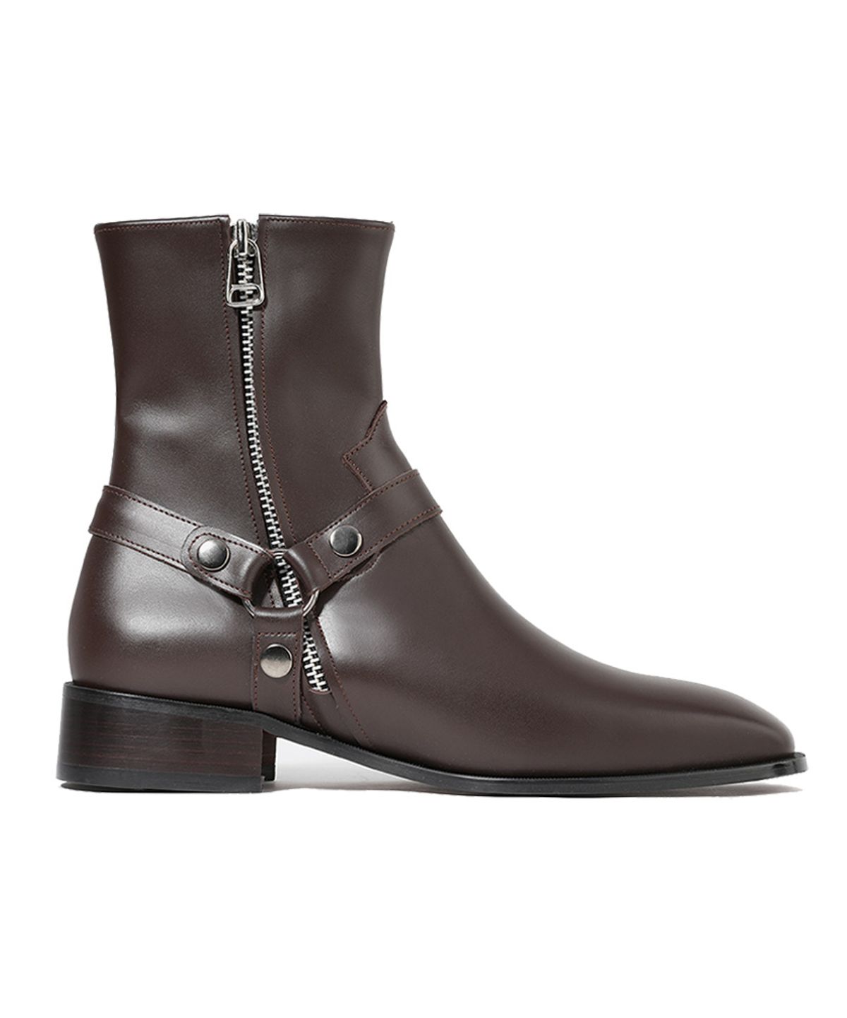 피렌체 아뜨리에(FIRENZE ATELIER) 미니멀 스퀘어라인 벨크로라인 앵클부츠 9500 [BROWN FG]