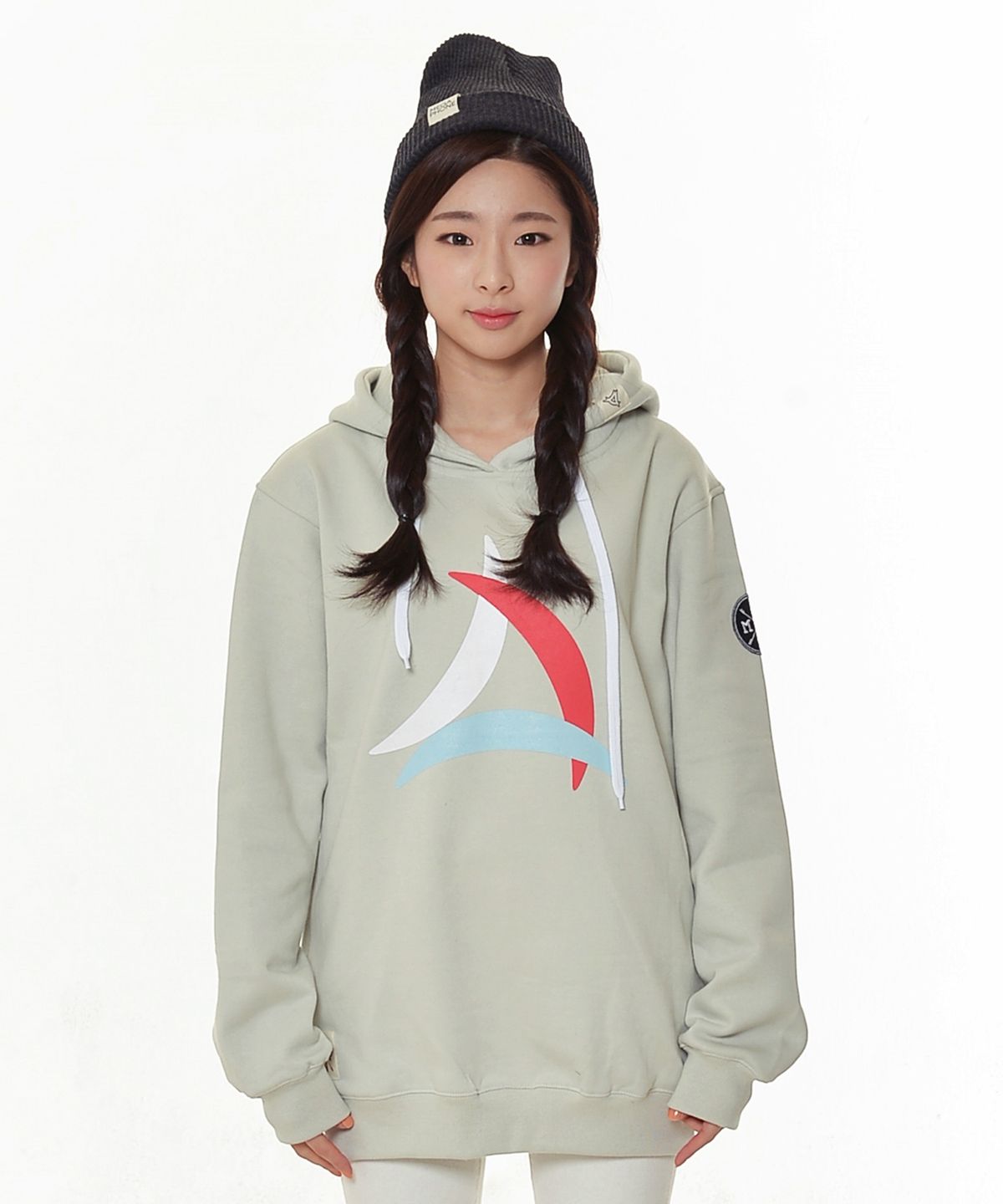 메가폰(MEGAPHONE) [UNISEX] BASIC LOGO TALL HOOD - light grey (기모후드티)