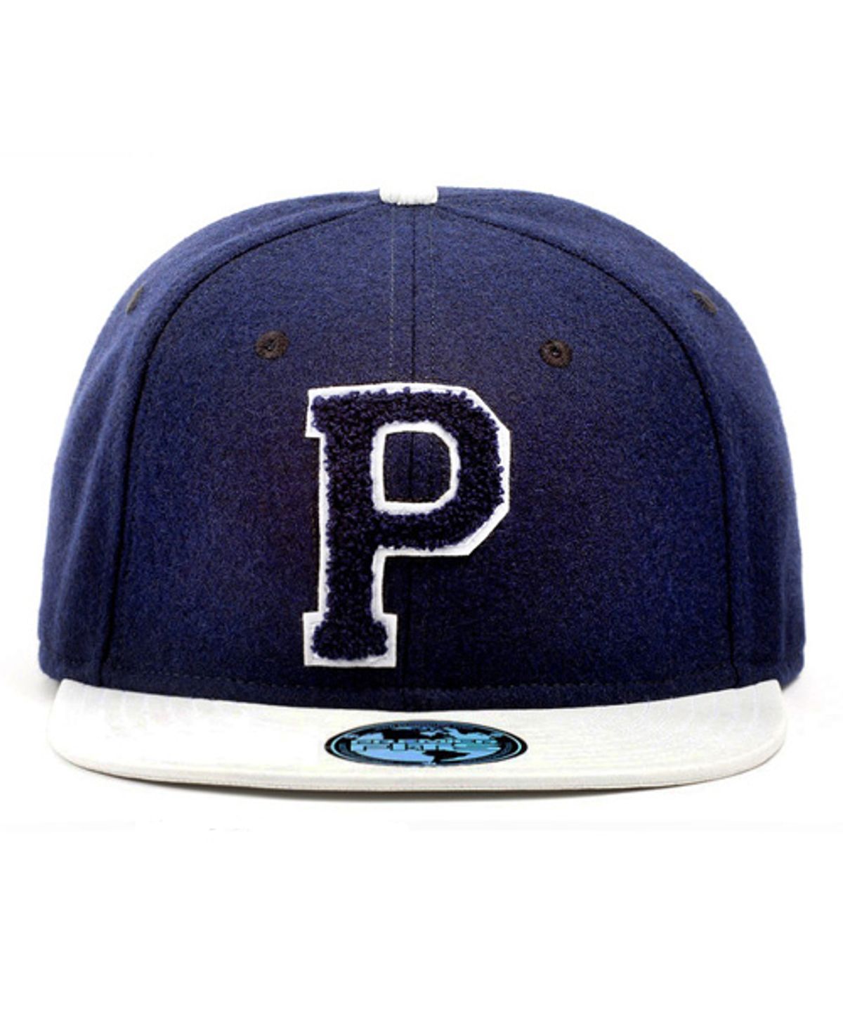 프리미어 피츠(PREMIER FITS) 바시티 블루 P 로고 화이트 브림 스냅백 Varsity Blue P Logo White Brim Snapback