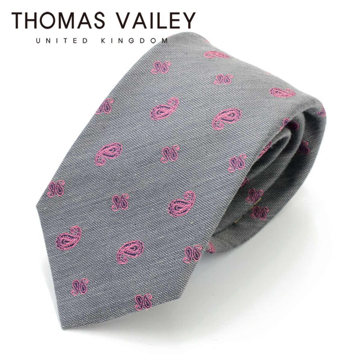 토마스 베일리(THOMAS VAILEY) [THOMAS VAILEY] 토마스베일리 세미세븐폴더 실크 넥타이 - 타이니페이즐리 그레이 8cm