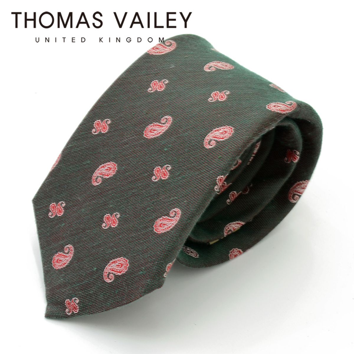 토마스 베일리(THOMAS VAILEY) [THOMAS VAILEY] 토마스베일리 세미세븐폴더 실크 넥타이 - 타이니페이즐리 그린 8cm